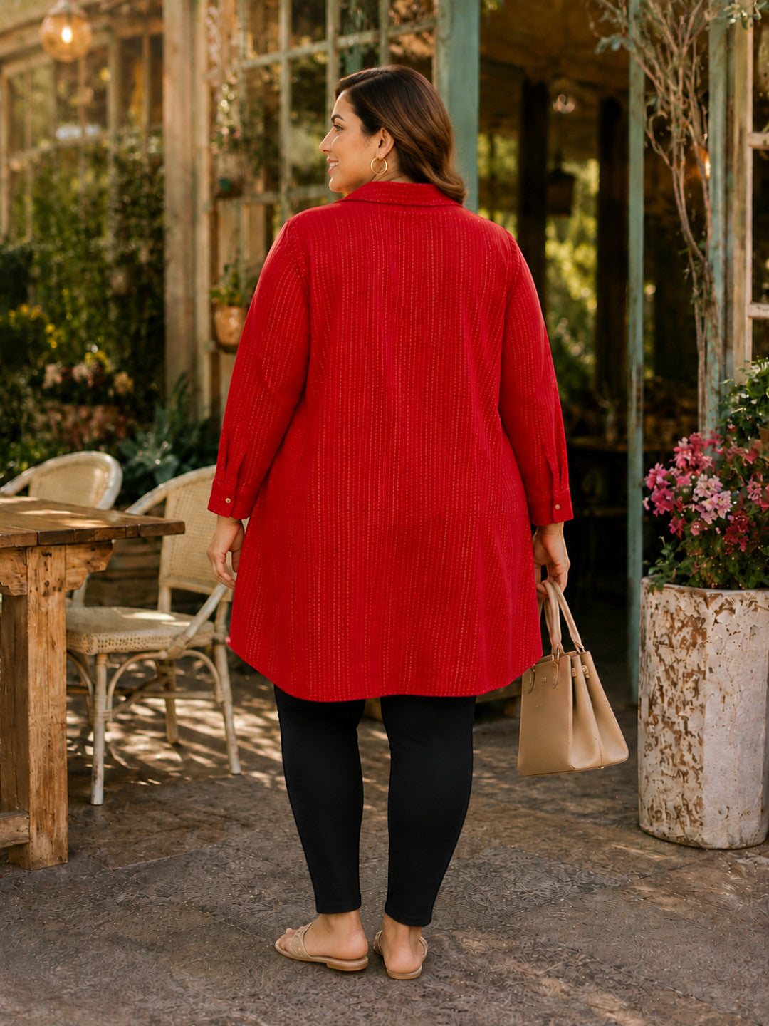 Women Plus Size Red Lurex Print Viscose Tunic Oxolloxo