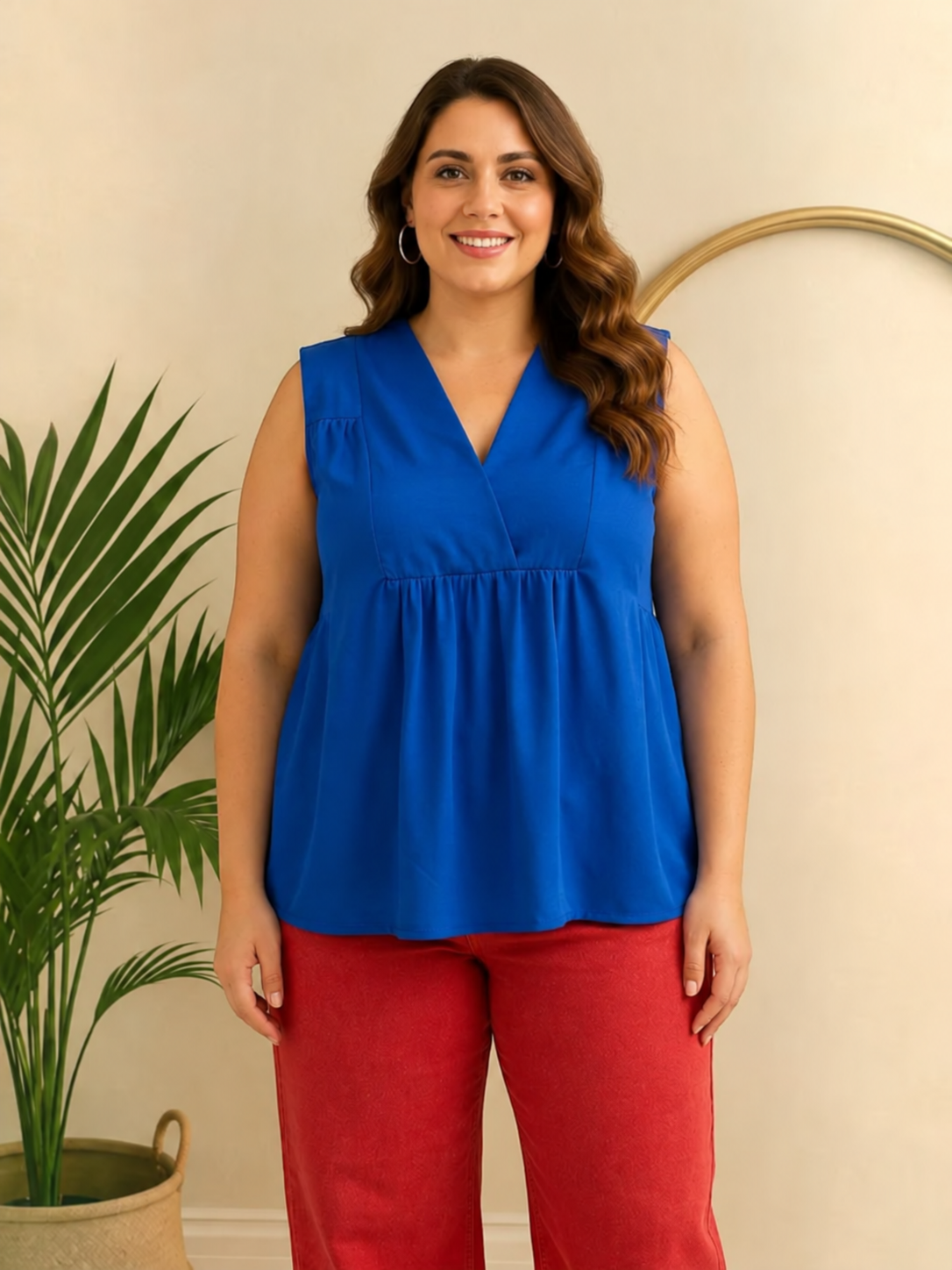 Women Plus Size Blue Top Oxolloxo