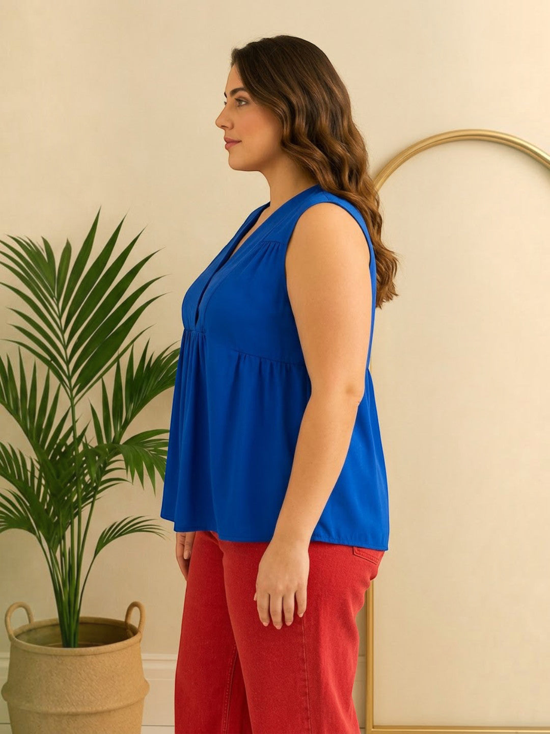 Women Plus Size Blue Top Oxolloxo