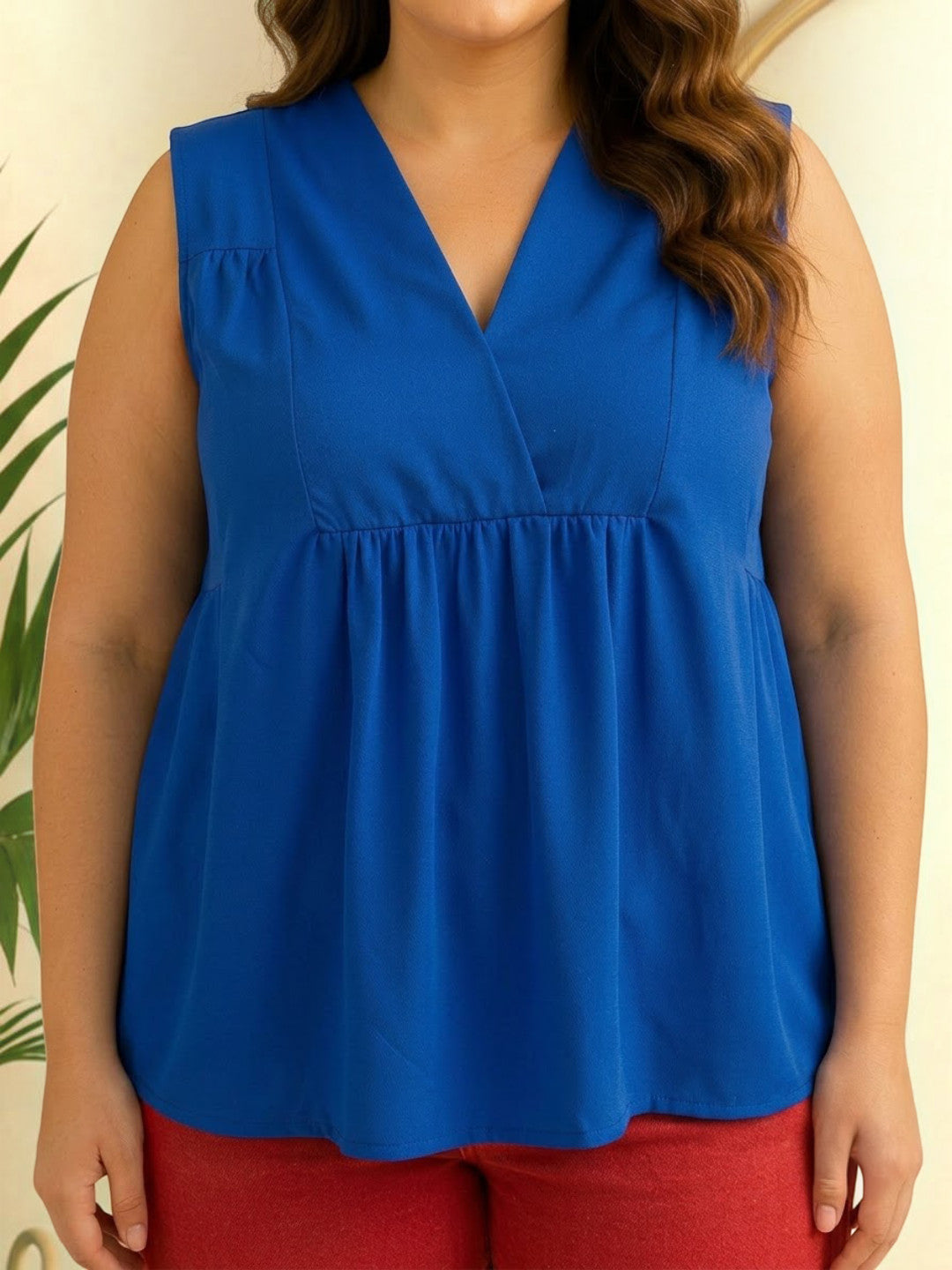Women Plus Size Blue Top Oxolloxo