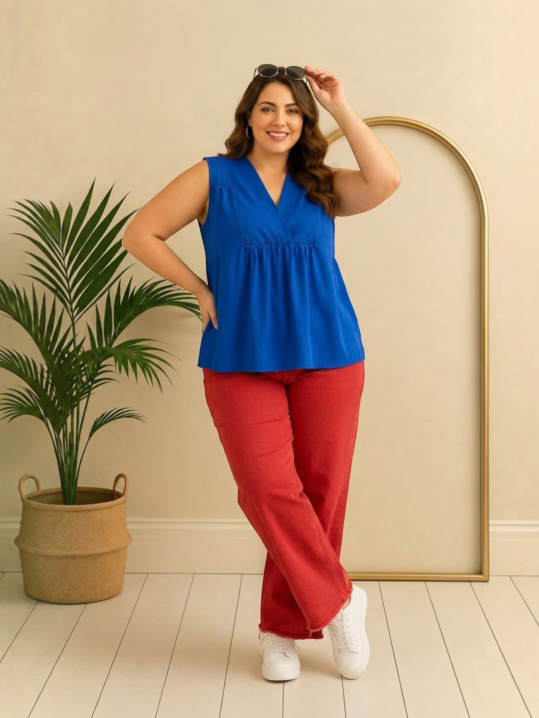 Women Plus Size Blue Top Oxolloxo