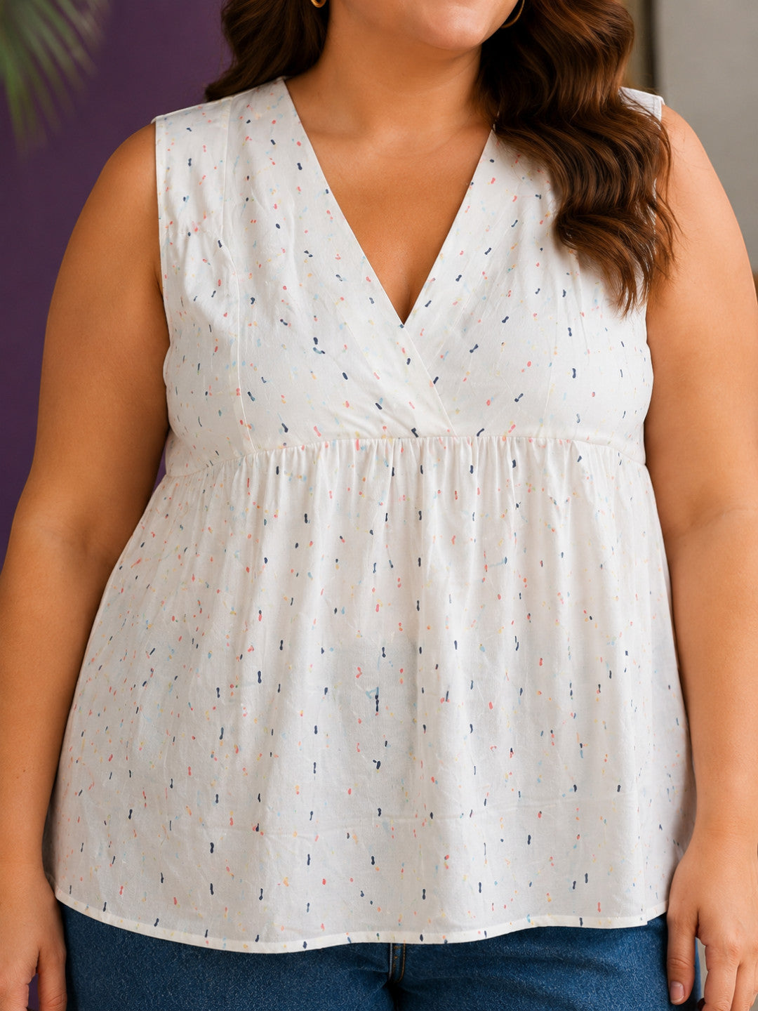 Women Plus Size White Dobby Cotton Top Oxolloxo