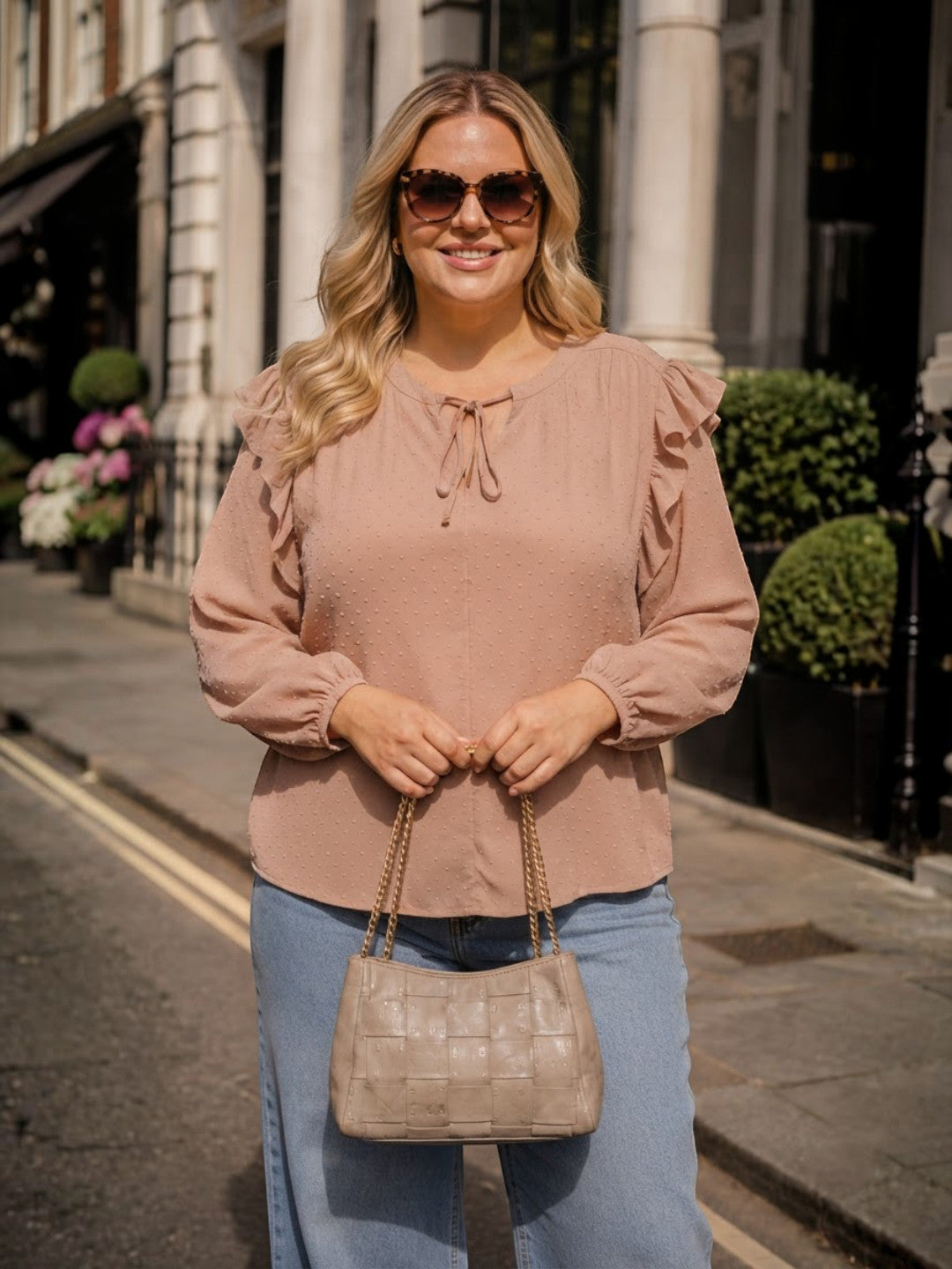 Women Plus Size Peach Dobby Viscose Top Oxolloxo