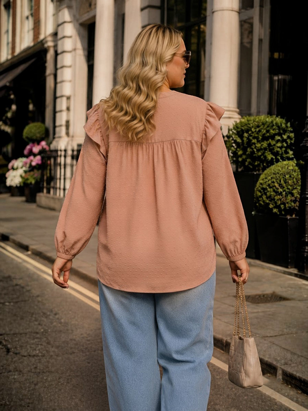 Women Plus Size Peach Dobby Viscose Top Oxolloxo