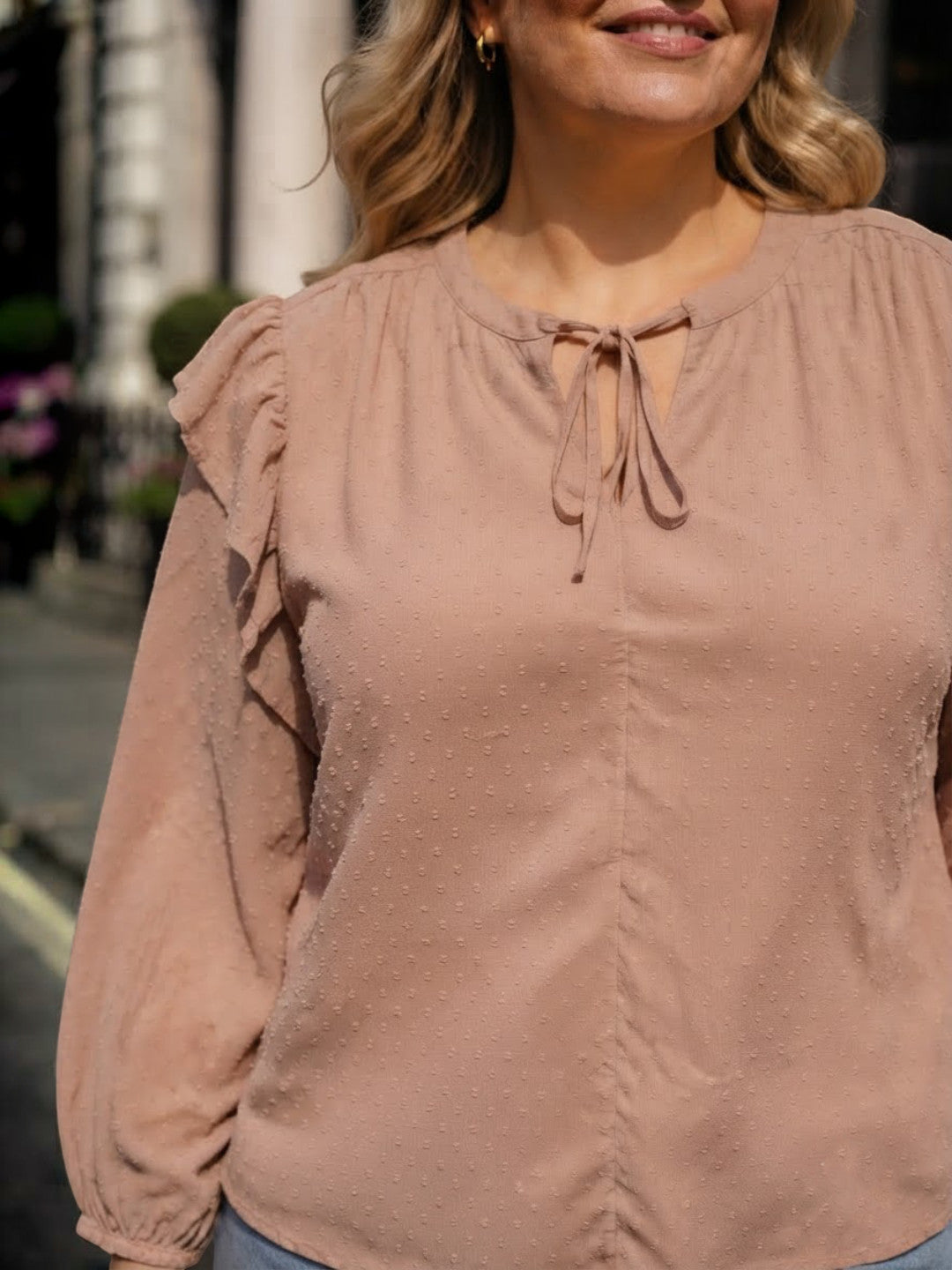 Women Plus Size Peach Dobby Viscose Top Oxolloxo
