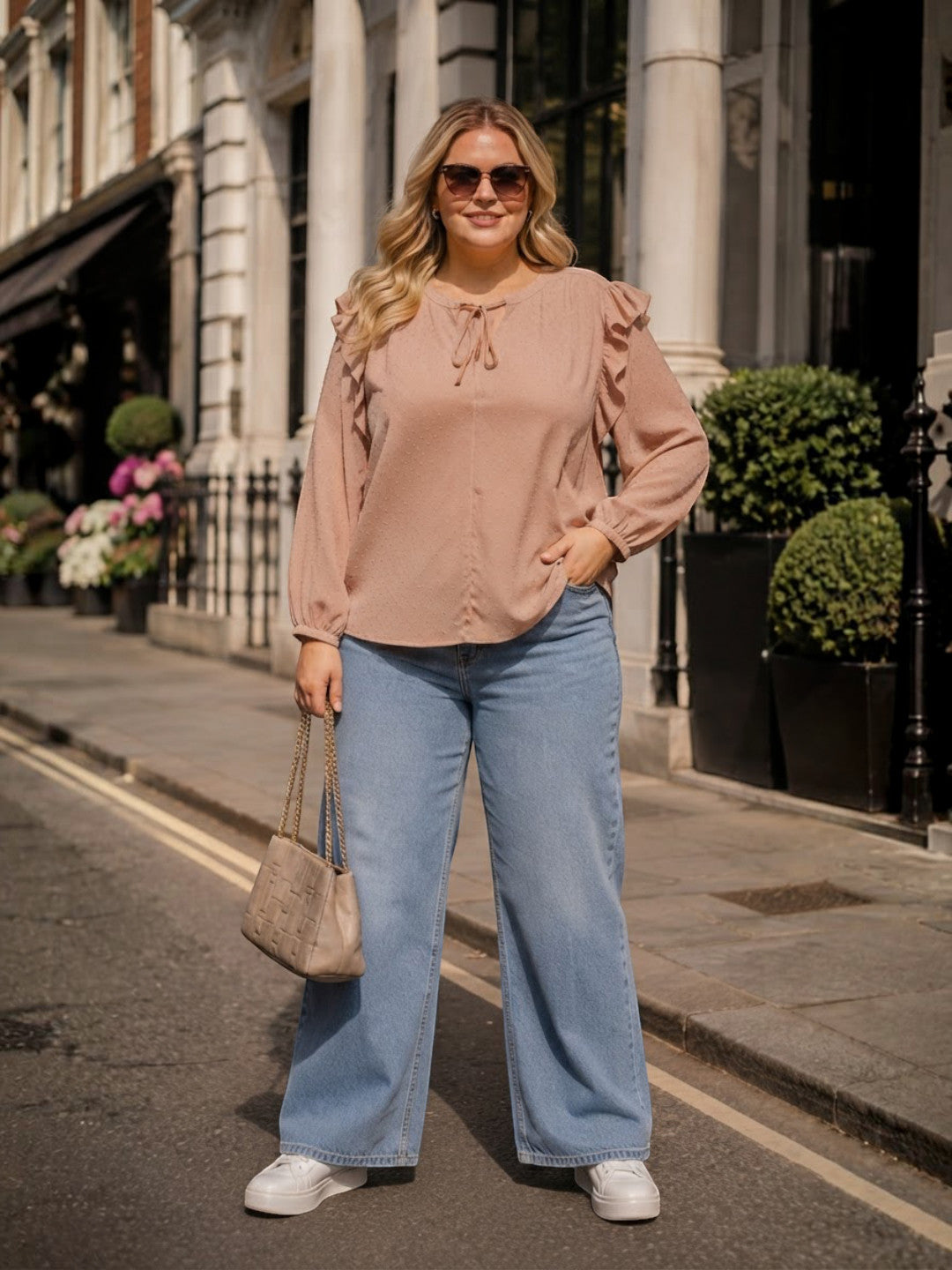 Women Plus Size Peach Dobby Viscose Top Oxolloxo