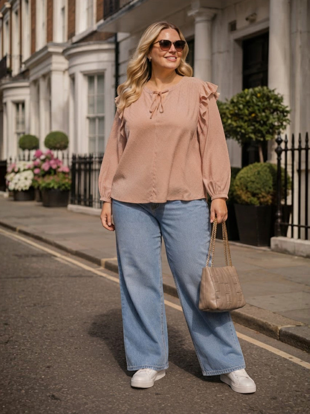 Women Plus Size Peach Dobby Viscose Top Oxolloxo