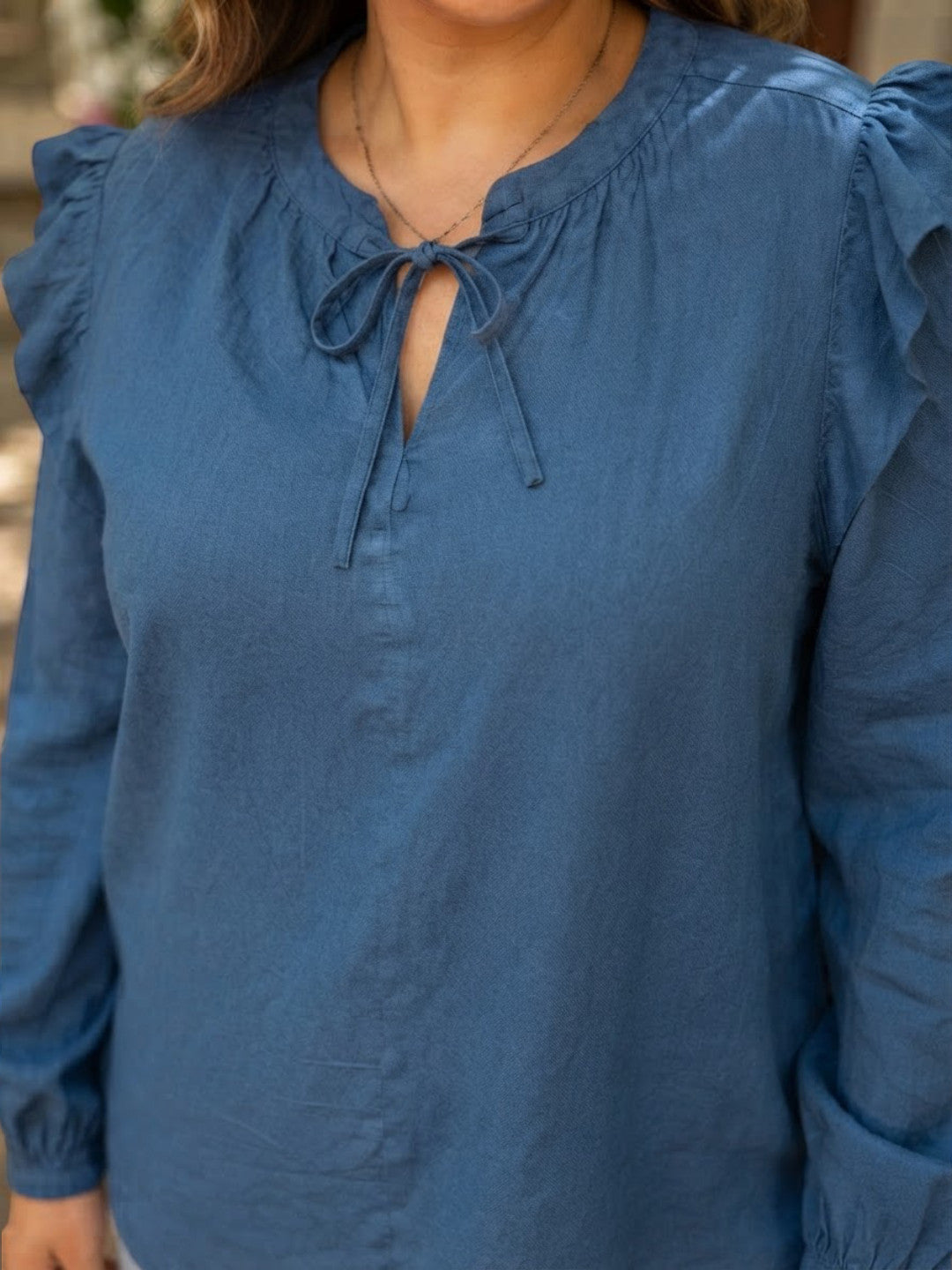 Women Plus Size Blue Cotton Top Oxolloxo