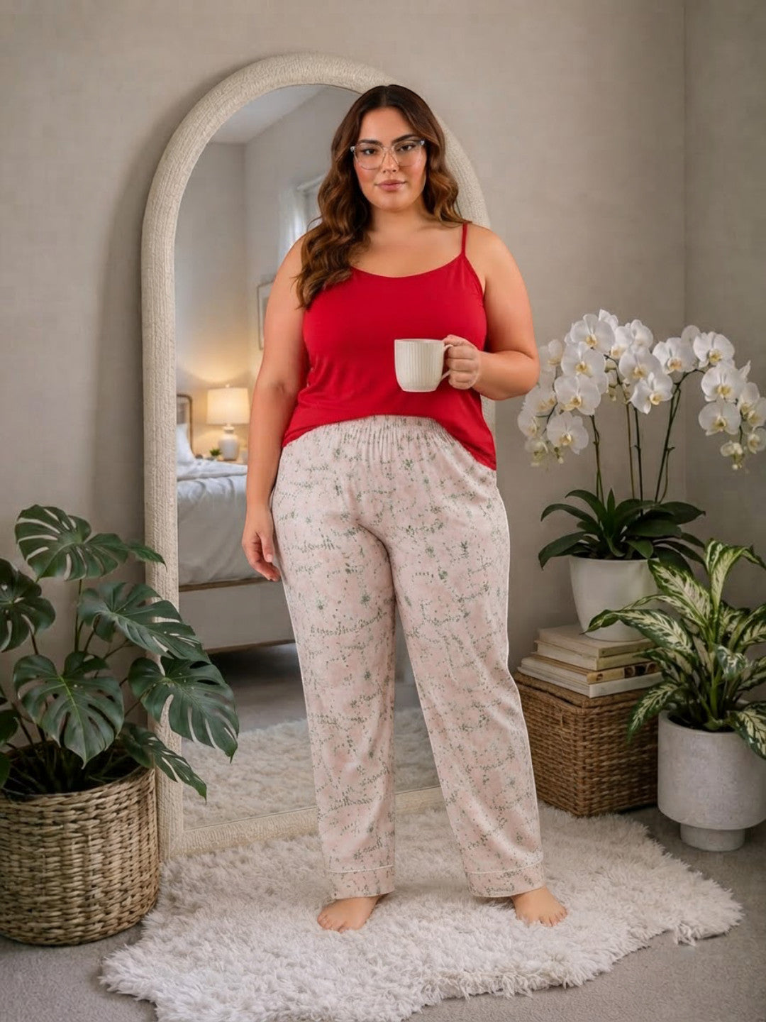 Women Plus Size Multicolor Floral Print Elasticated Nightwear Pajama