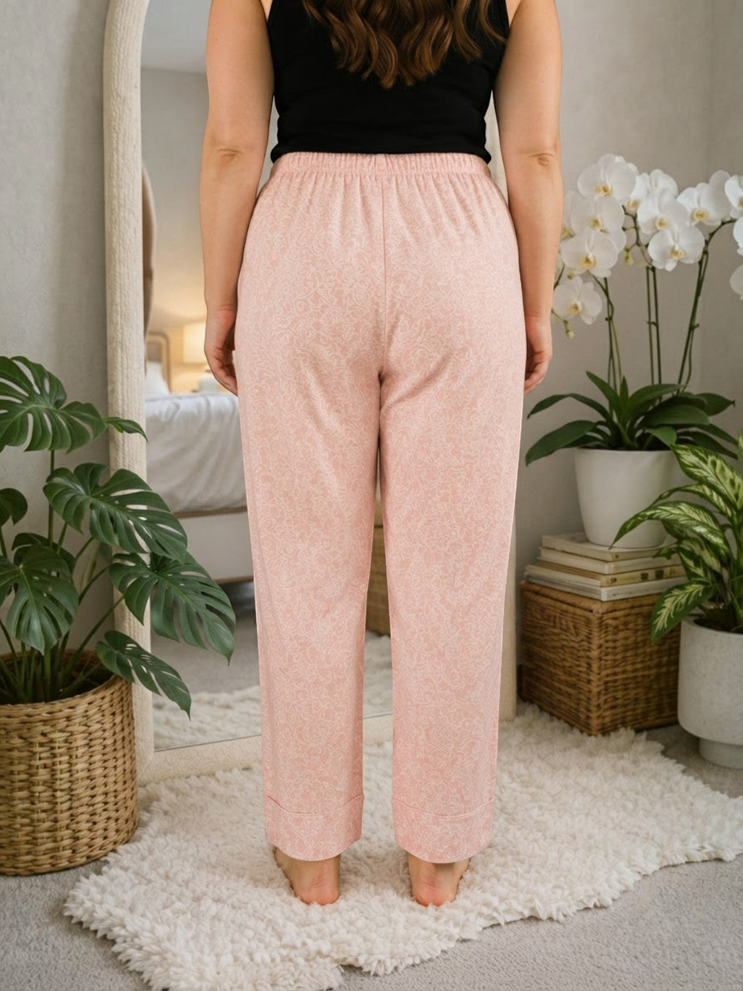 Women Plus Size Light Pink Floral Cotton Nightwear Pajama Oxolloxo