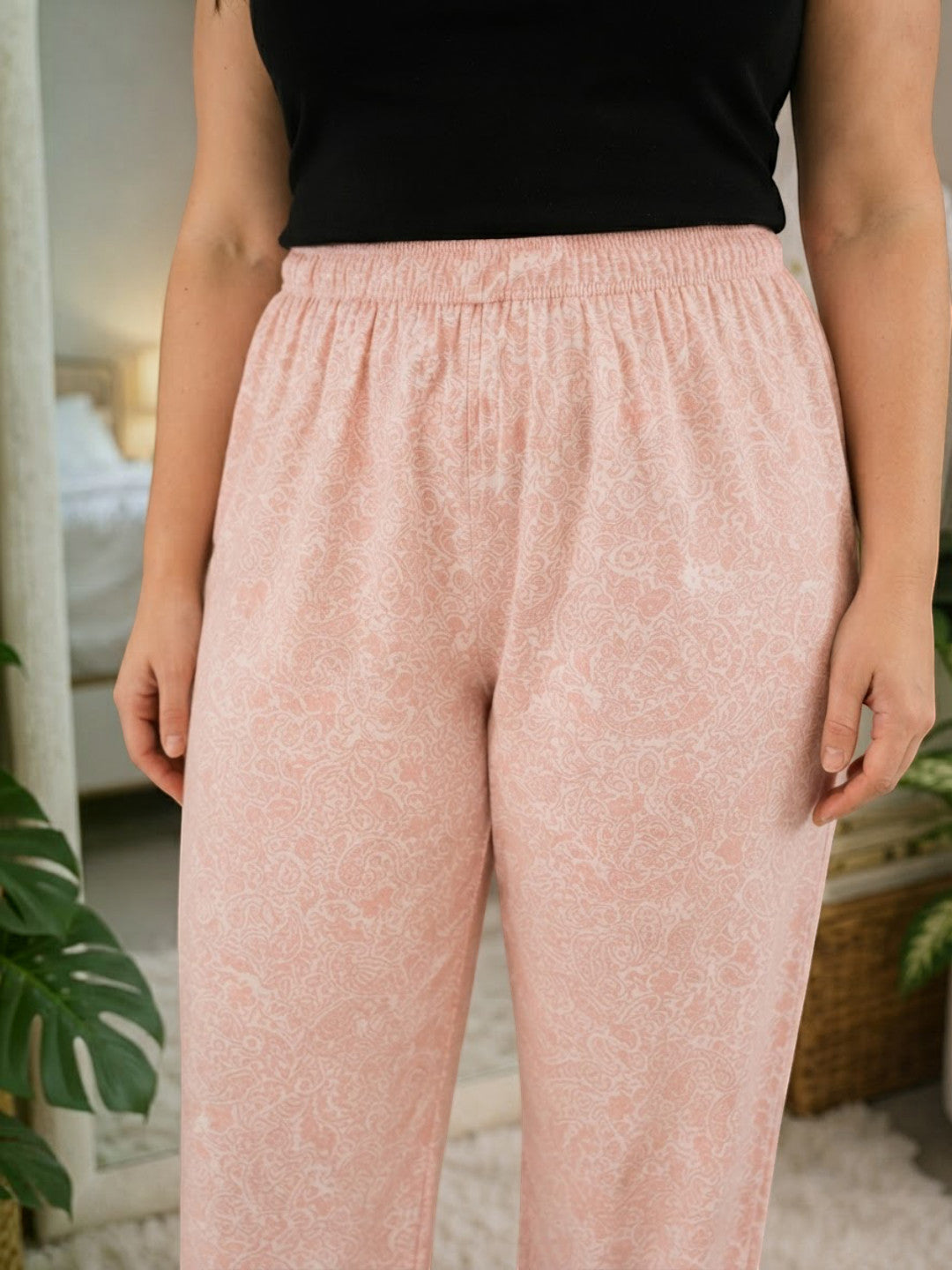 Women Plus Size Light Pink Floral Cotton Nightwear Pajama Oxolloxo