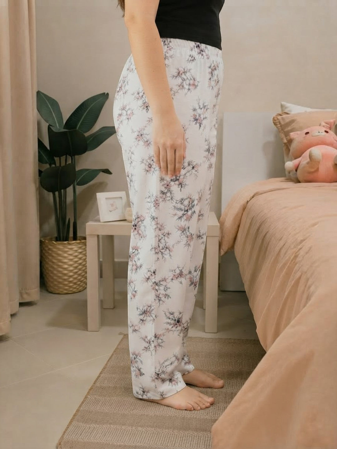 Women Plus Size White Floral Cotton Nightwear Pajama Oxolloxo