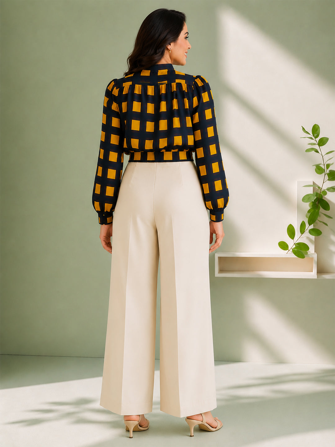 Blue Check Print Top