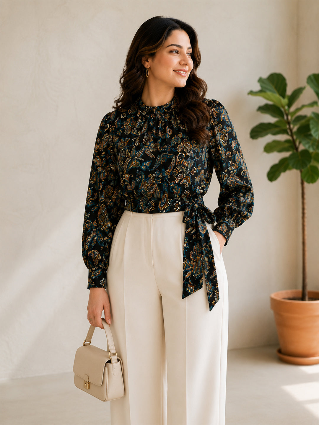 Black Floral Print Top
