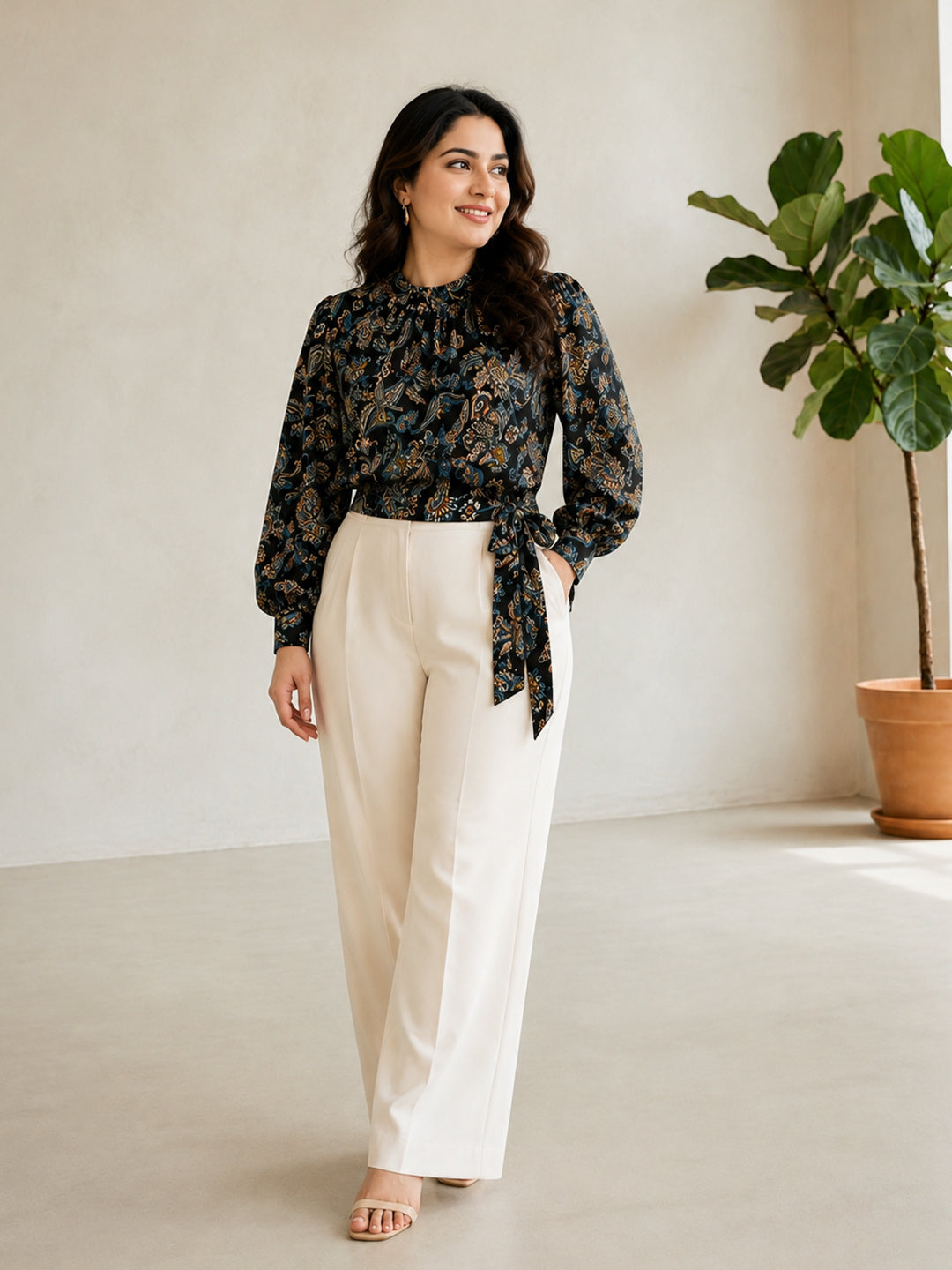 Black Floral Print Top
