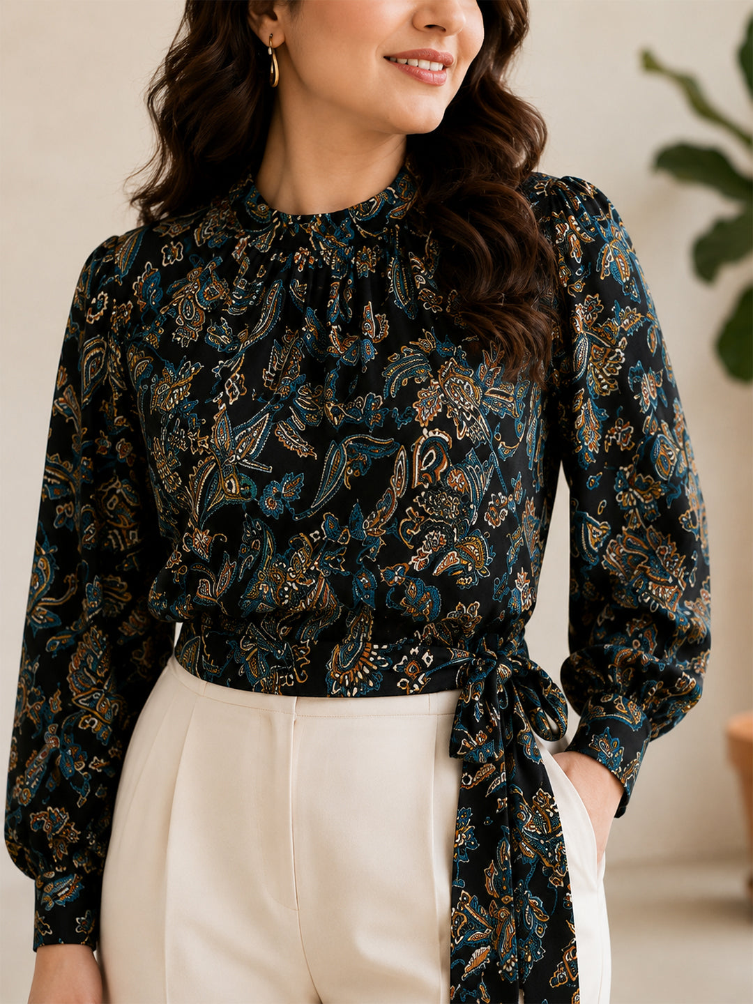 Black Floral Print Top
