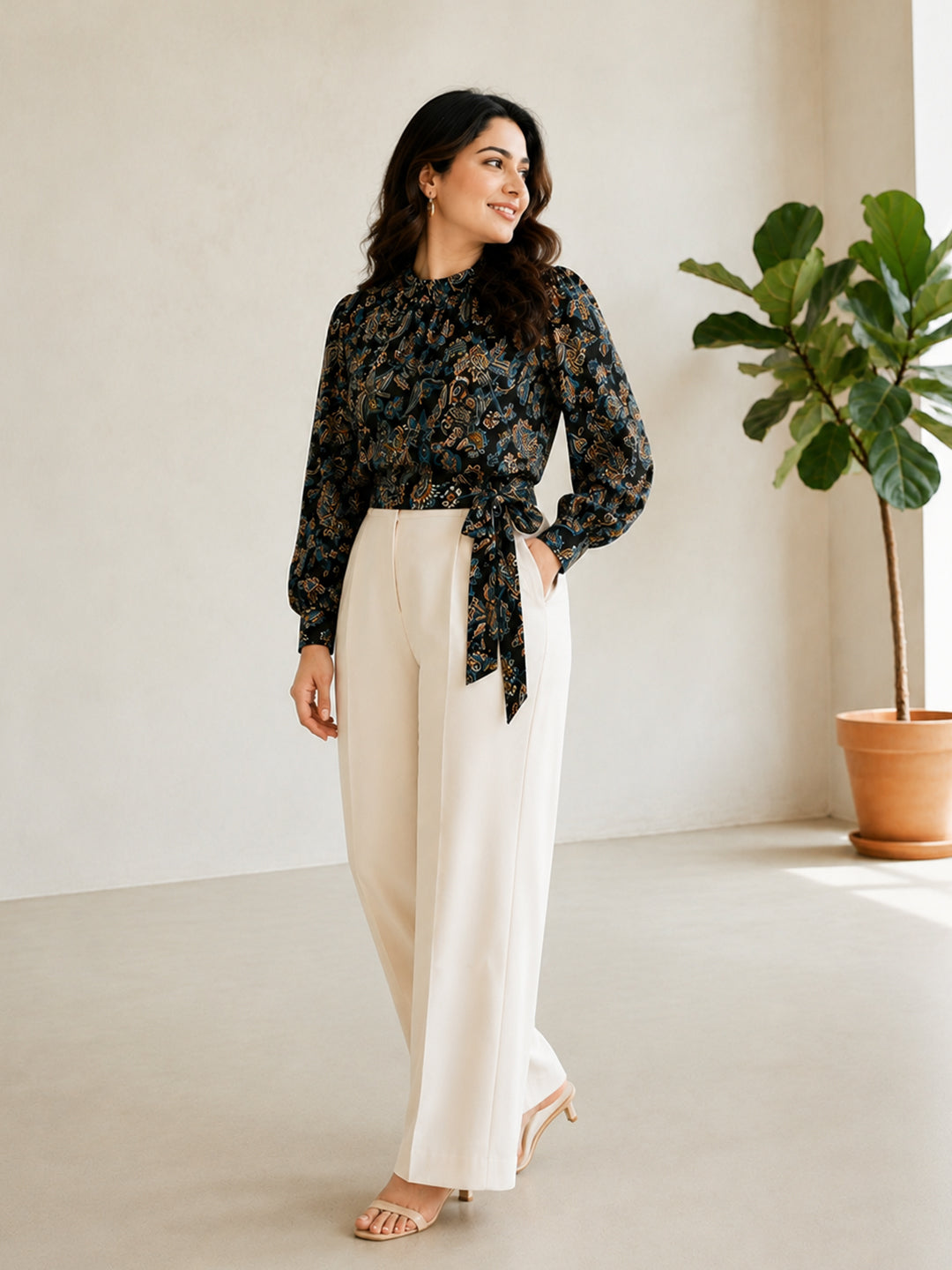 Black Floral Print Top