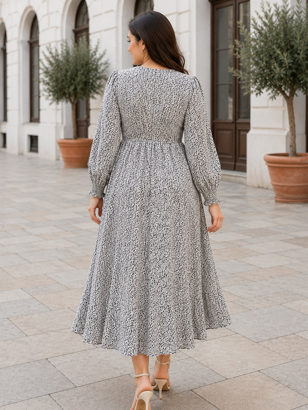 White Floral Wrap Midi Dress
