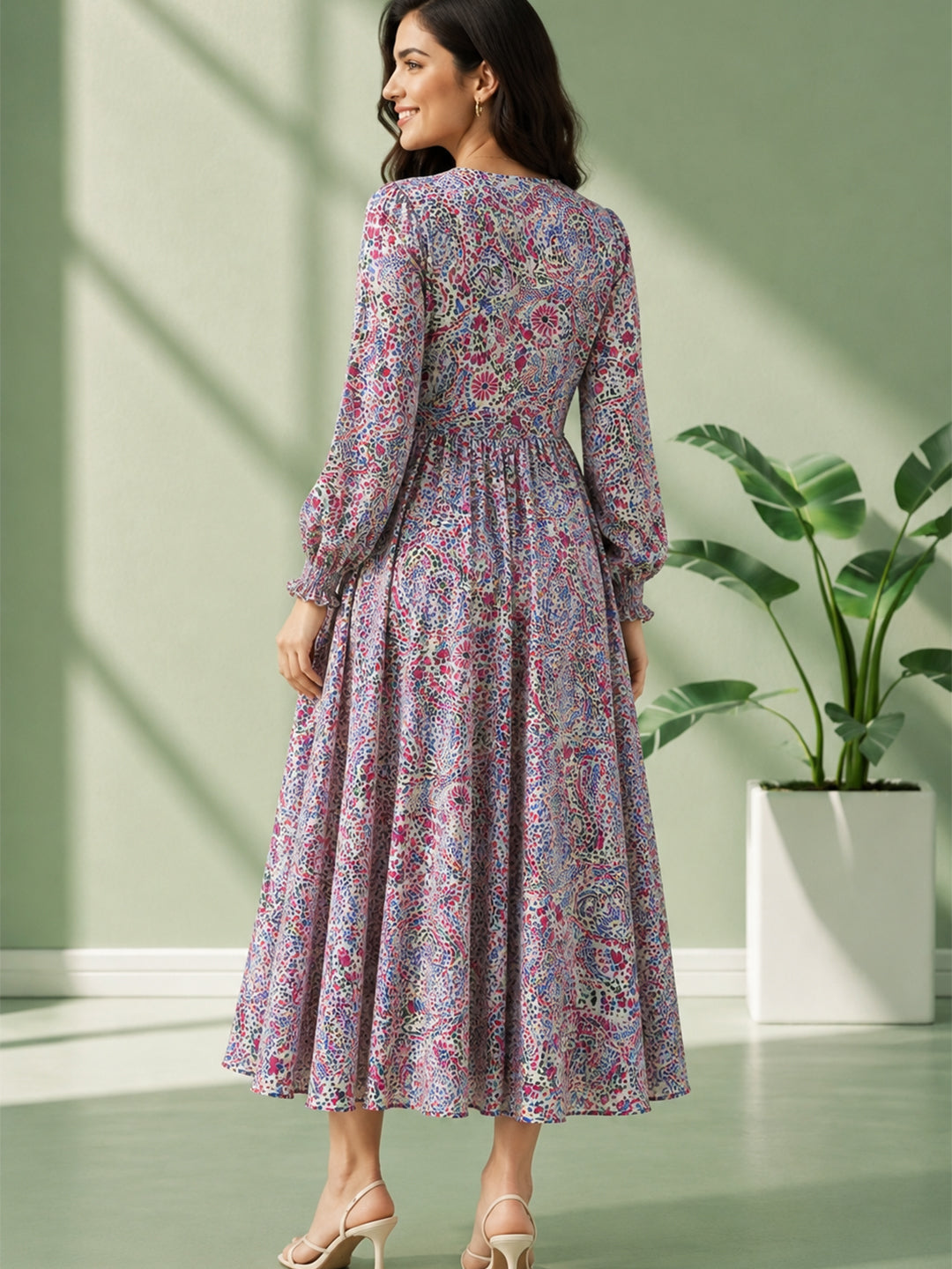 Multicolor Floral Wrap Midi Dress