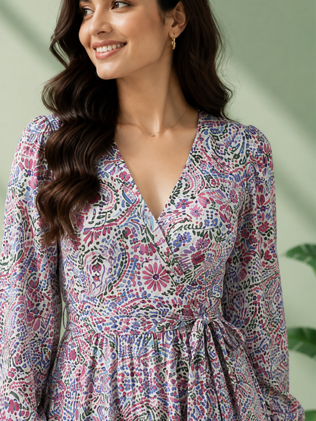 Multicolor Floral Wrap Midi Dress