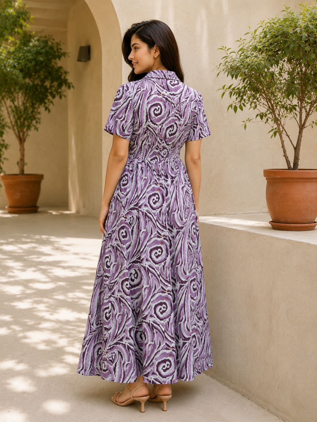 Grey Abstract Print Midi Dress