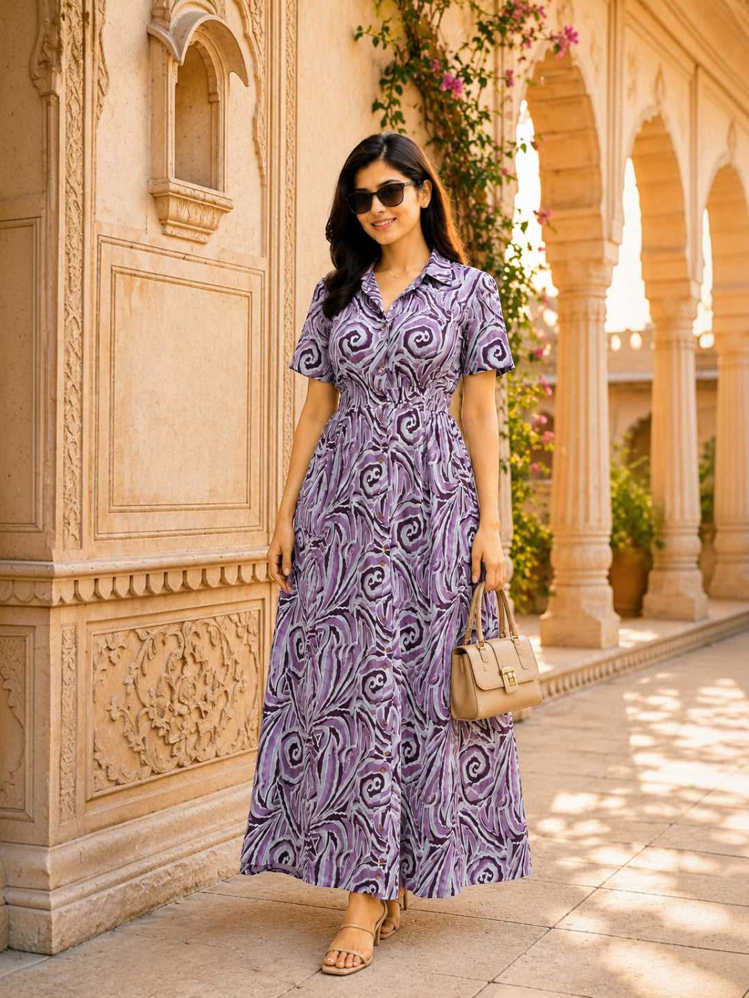 Grey Abstract Print Midi Dress