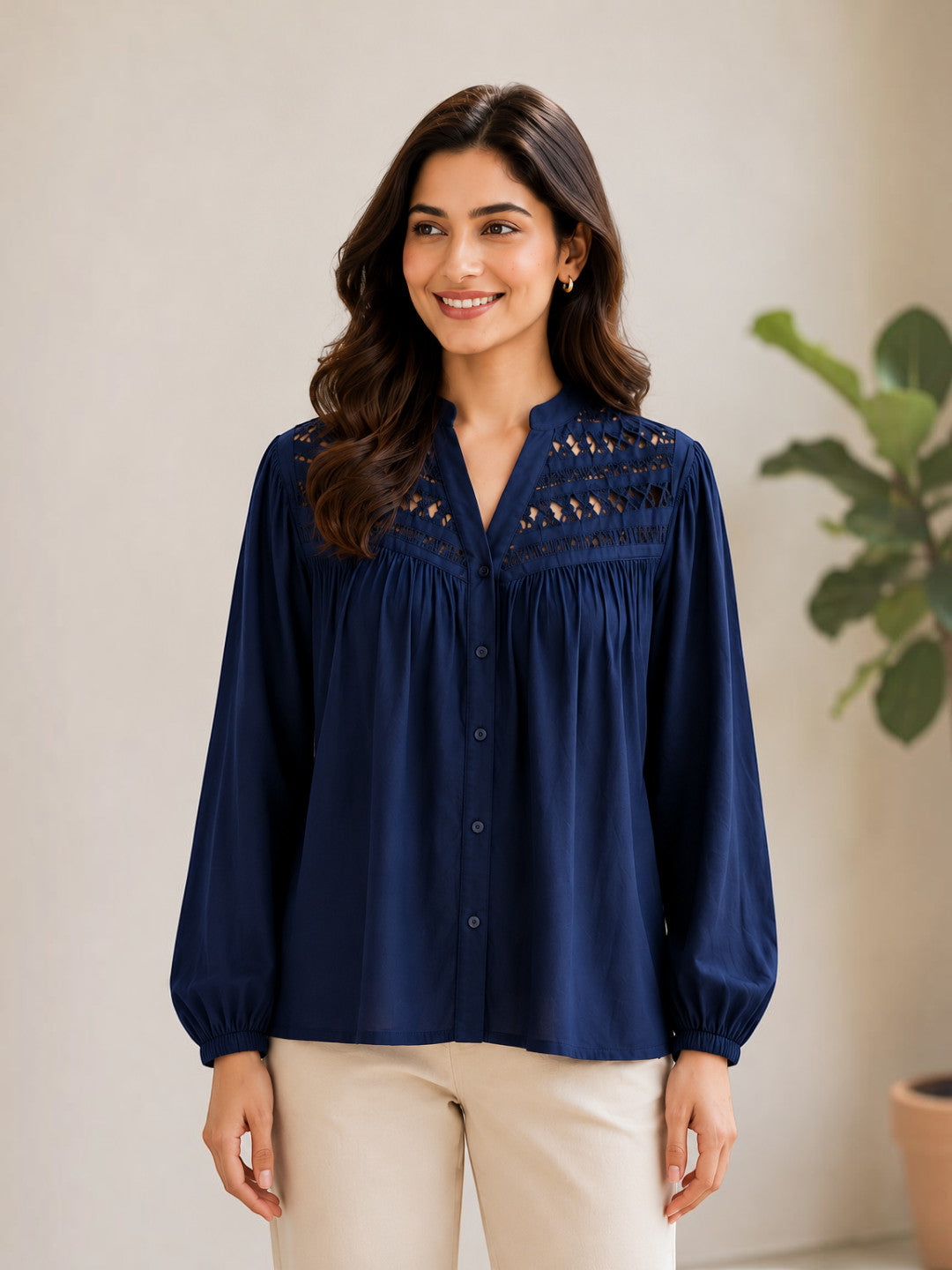 Blue Macrame Design Top