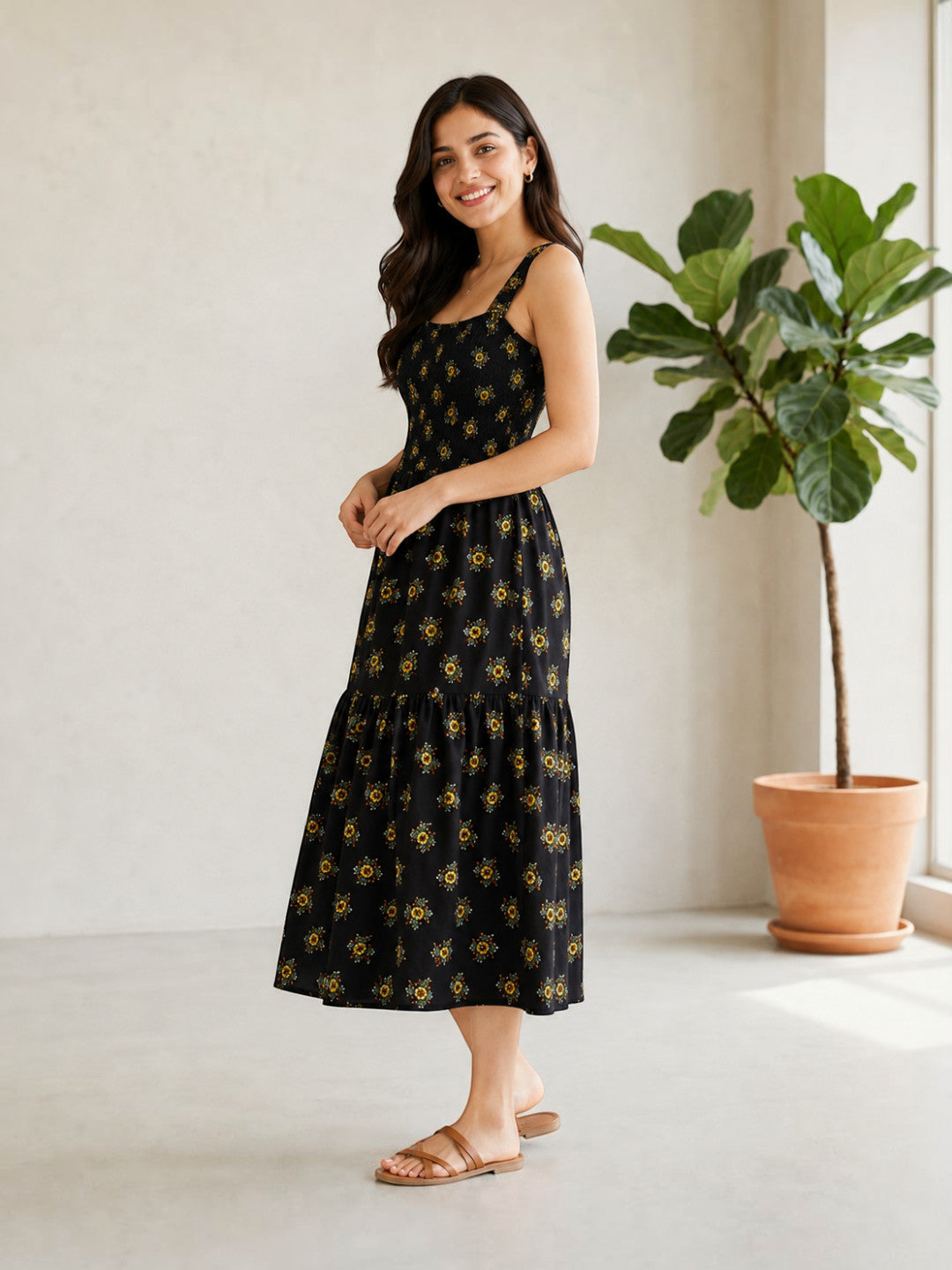 Black Floral Print Maxi Dress