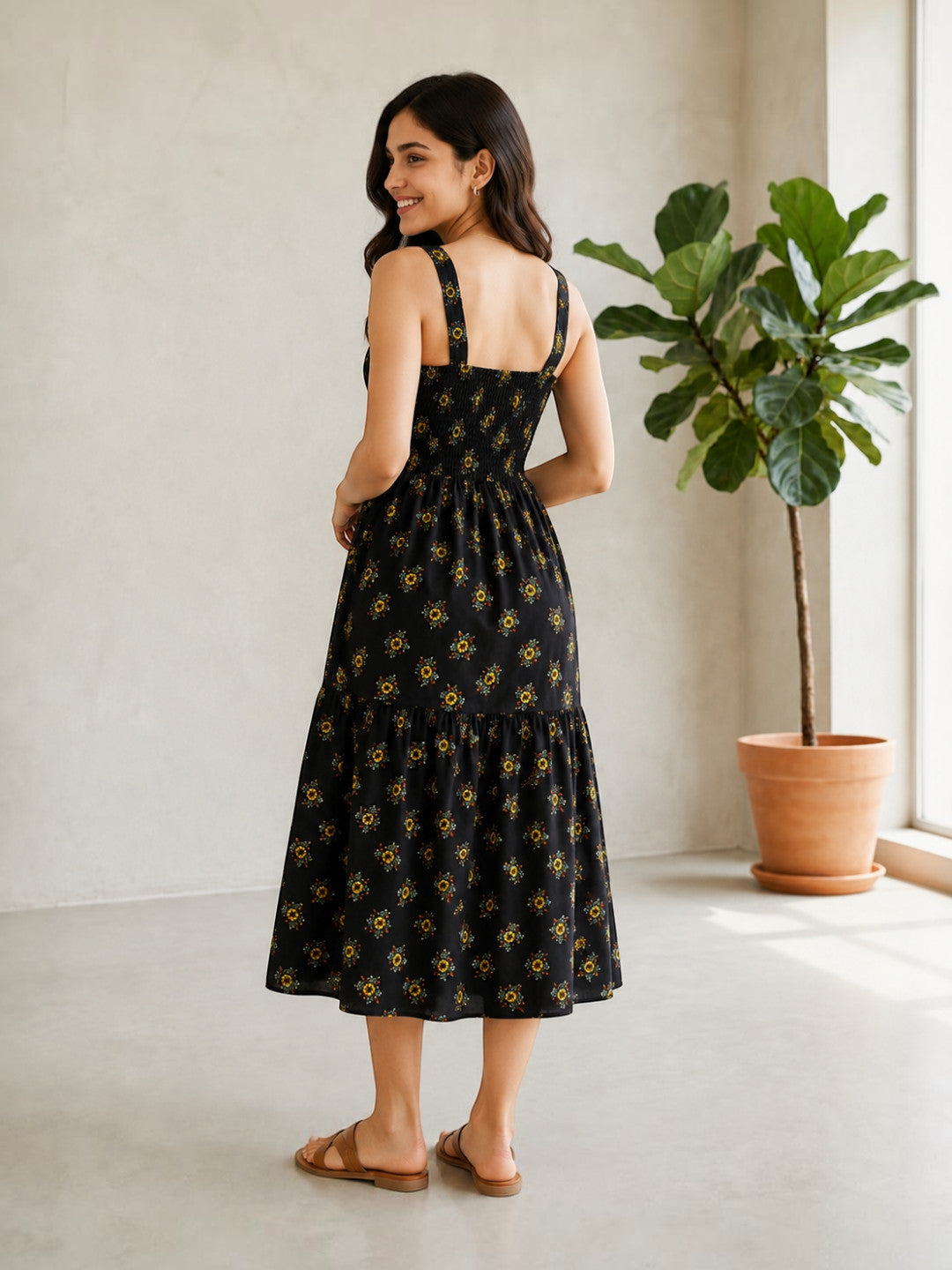 Black Floral Print Maxi Dress