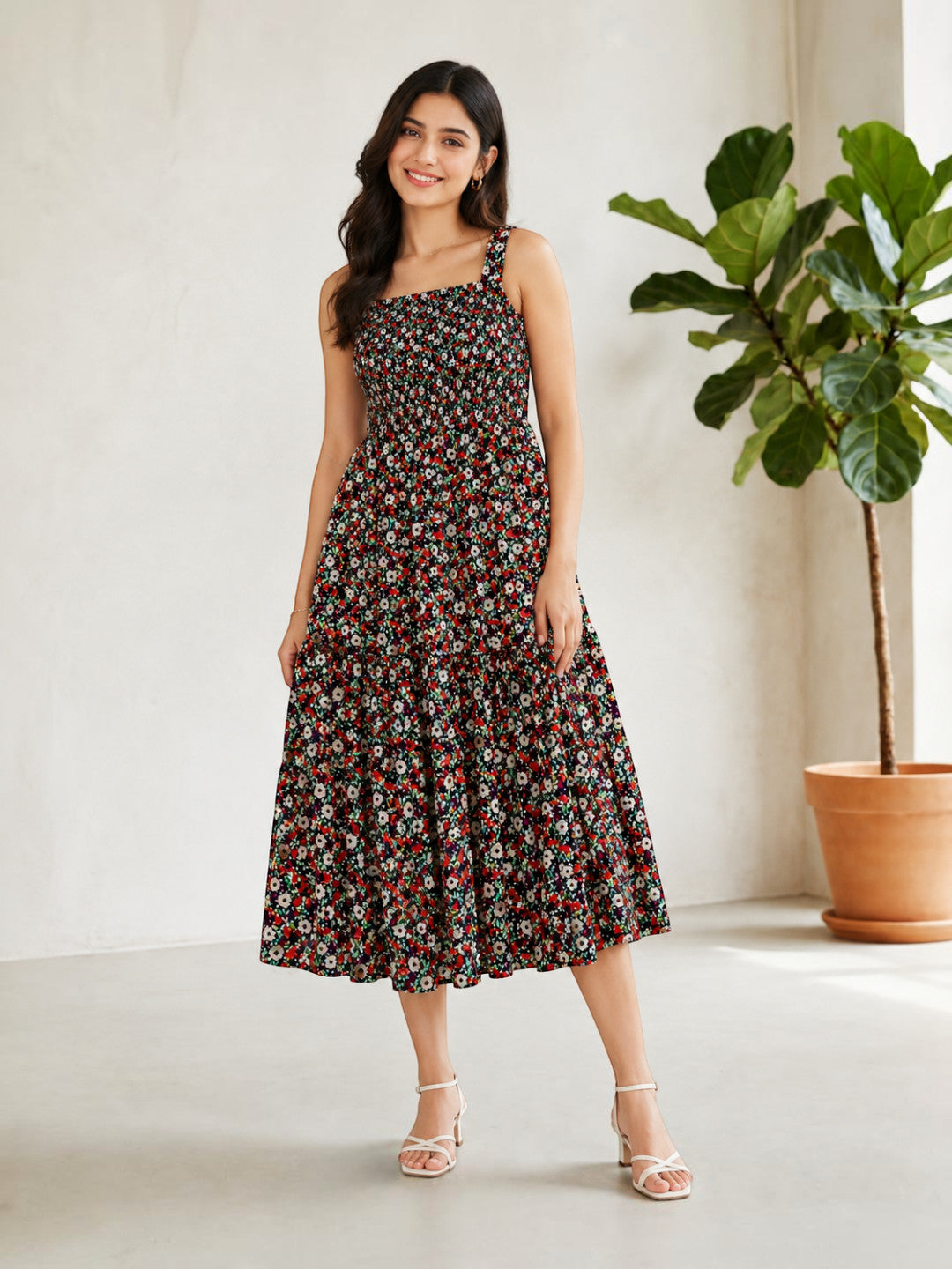 Black Floral Print Maxi Dress