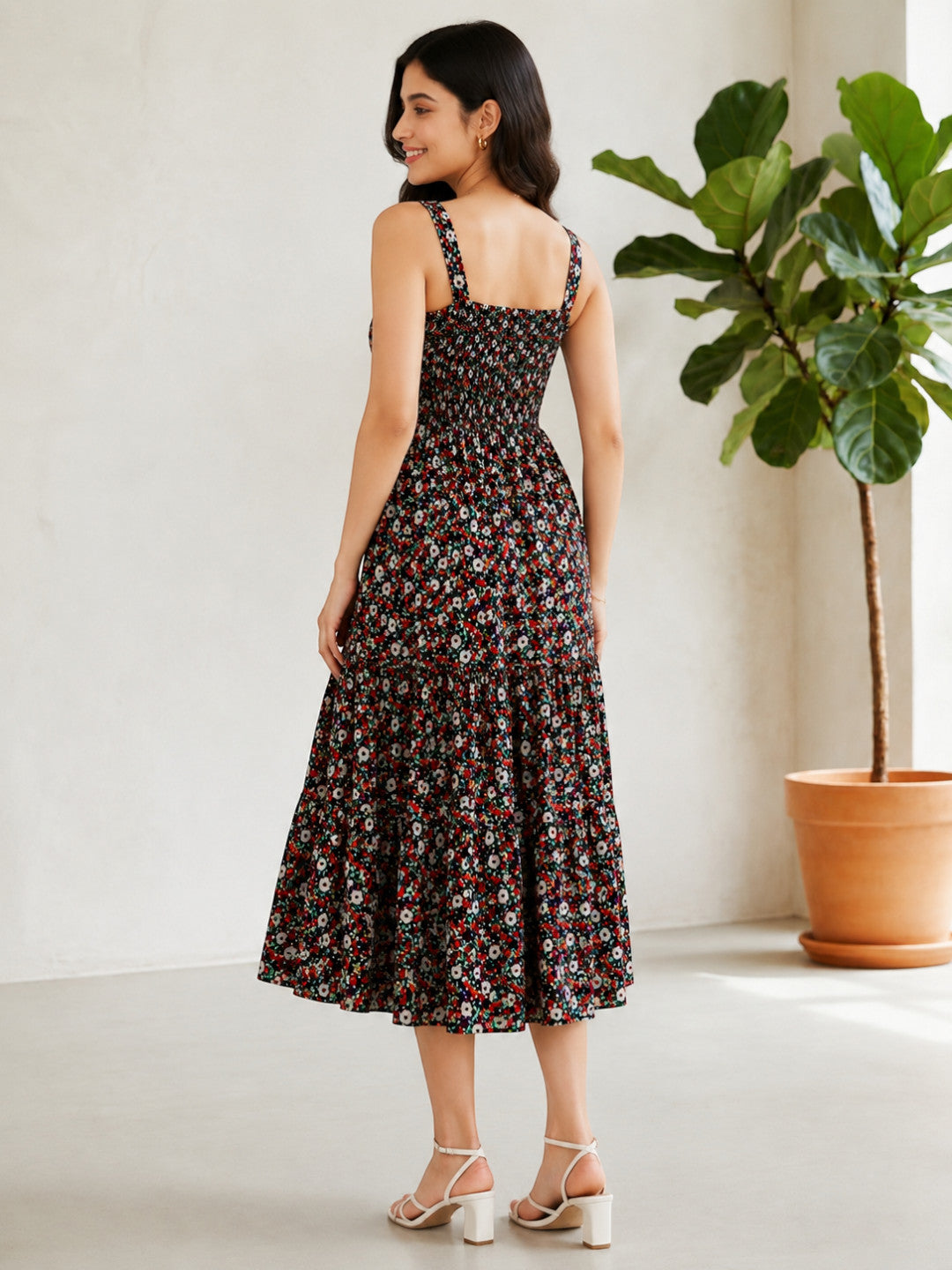 Black Floral Print Maxi Dress