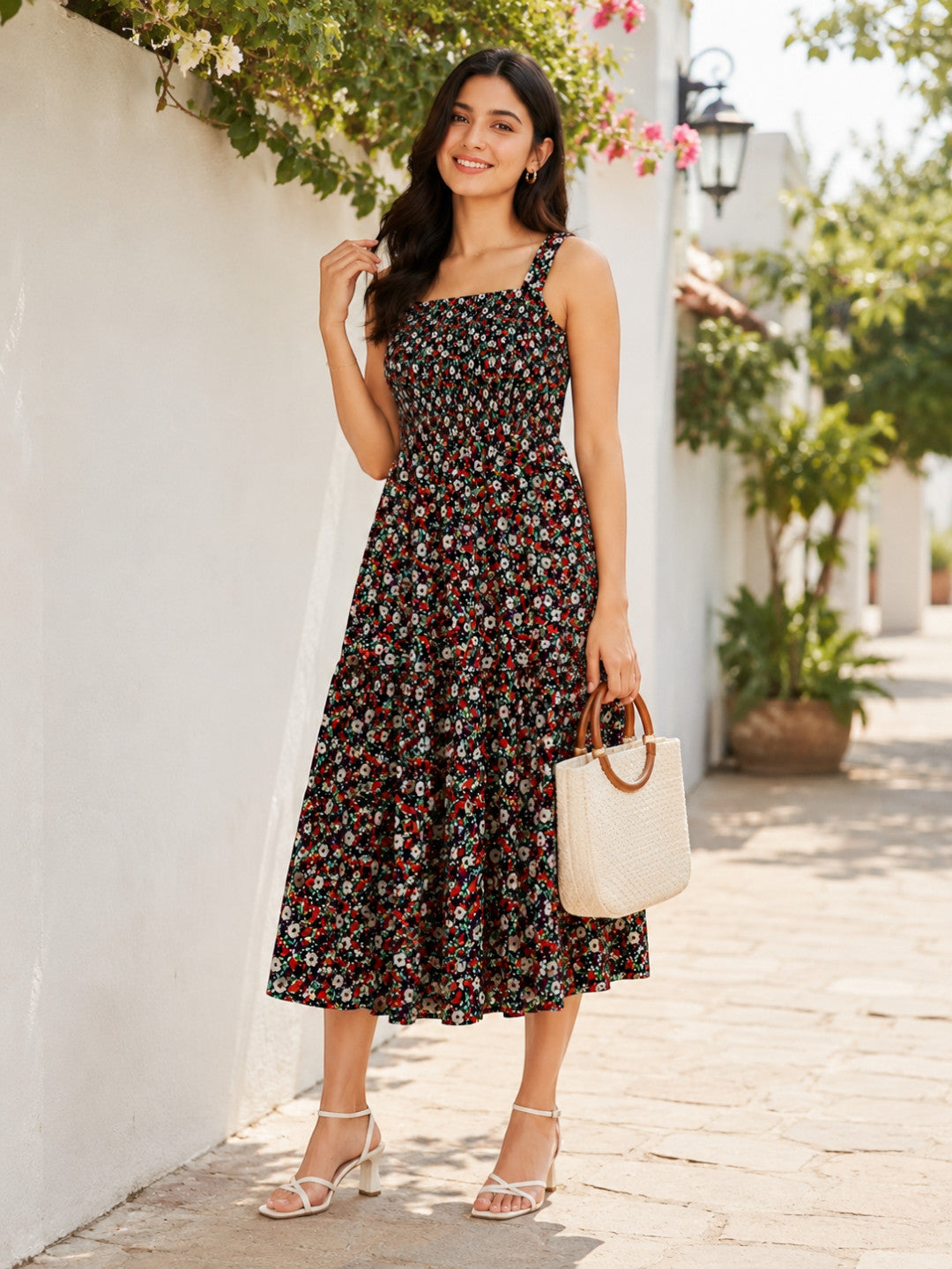 Black Floral Print Maxi Dress