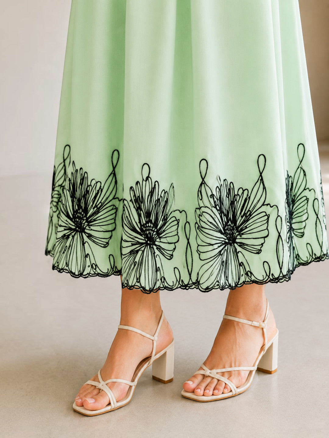 Green Embroidered Midi Dress