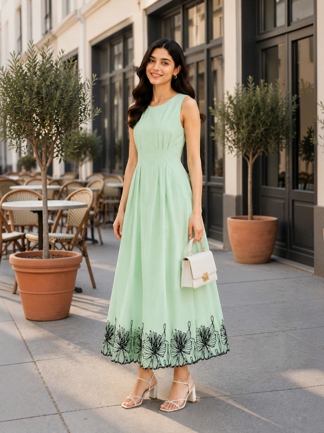 Green Embroidered Midi Dress