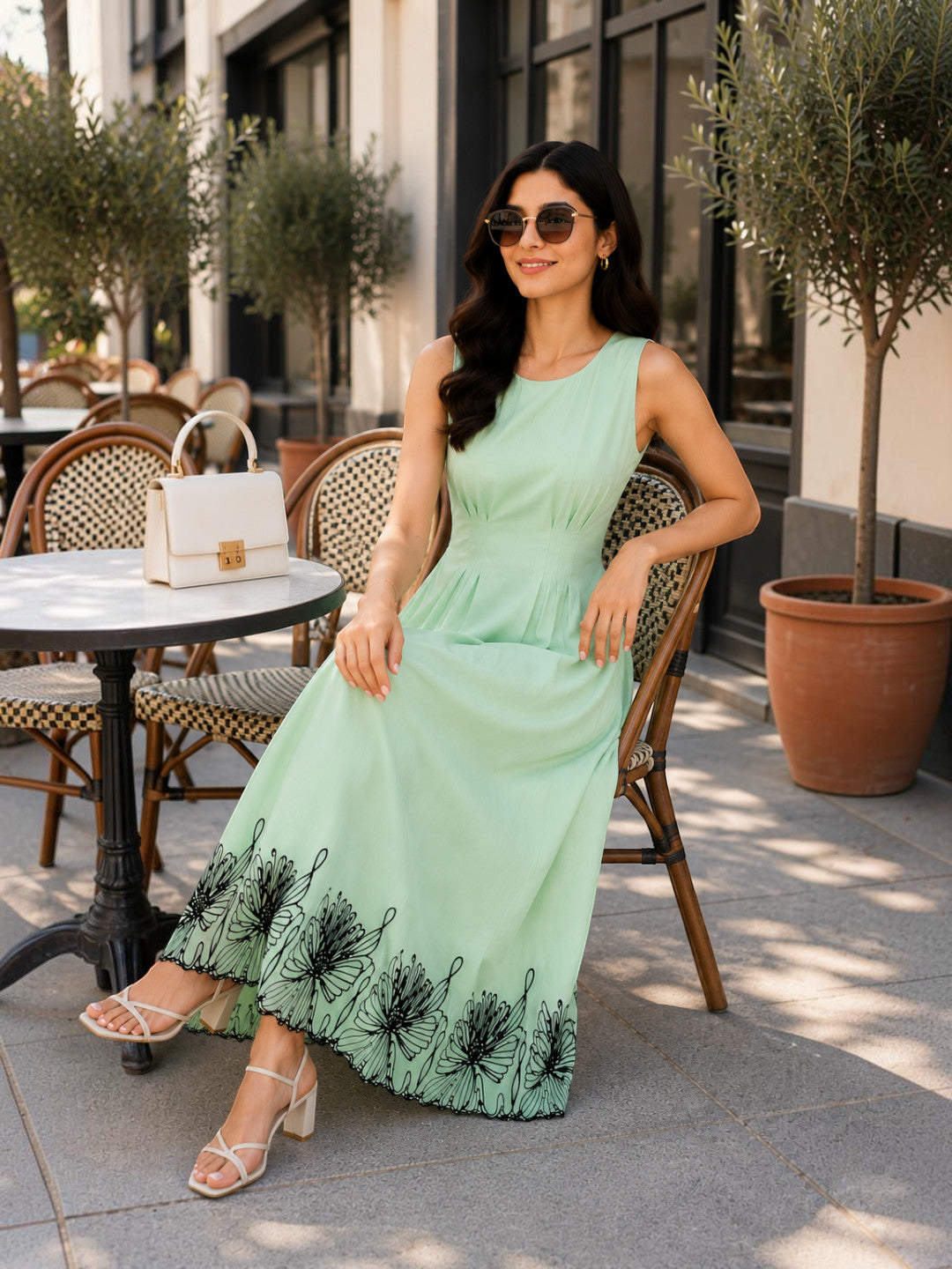 Green Embroidered Midi Dress