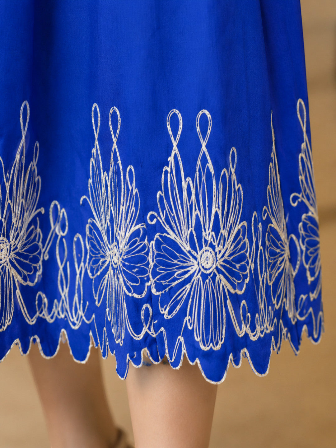 Blue Embroidered Midi Dress
