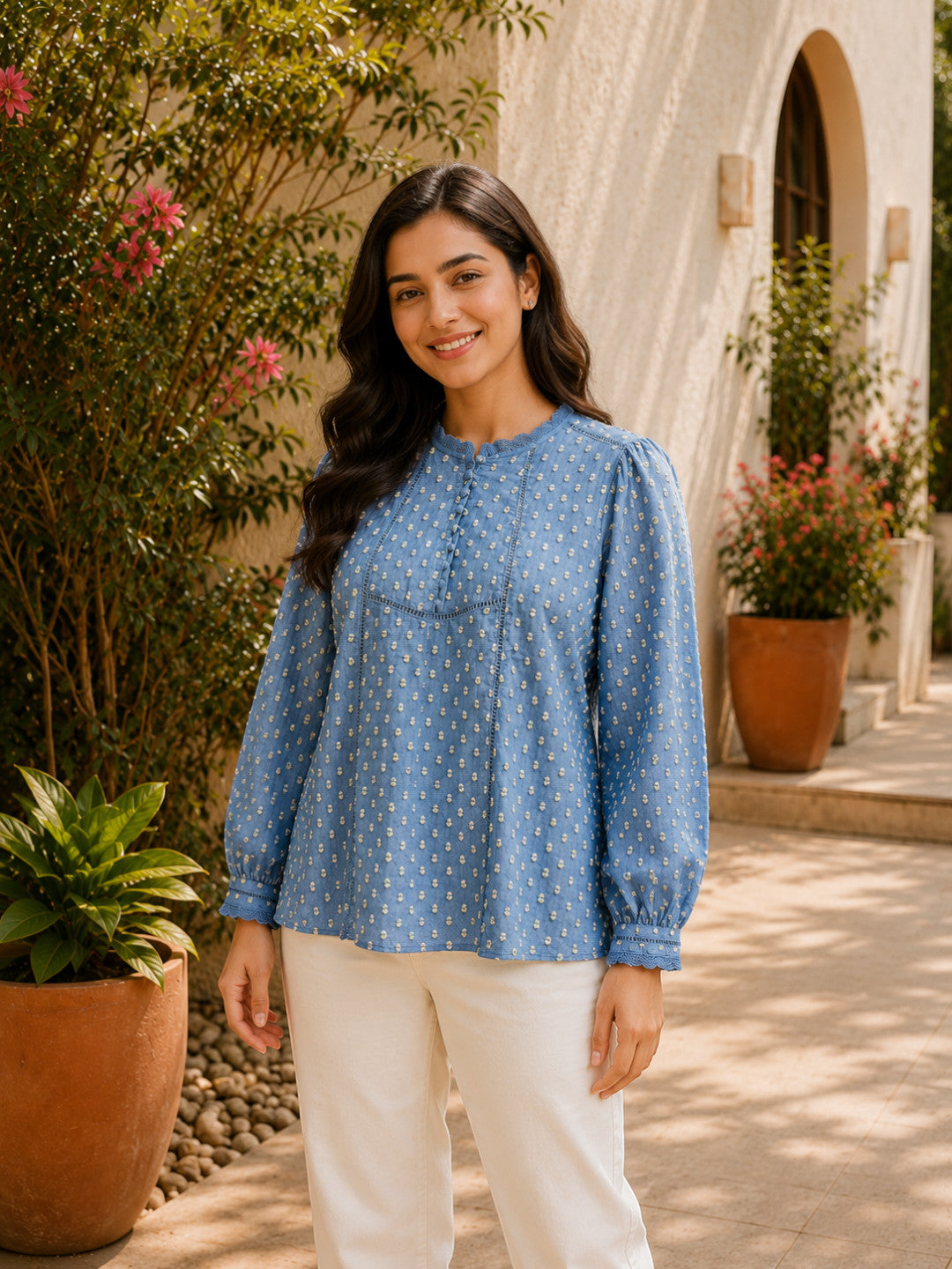 Women Blue Cotton Top