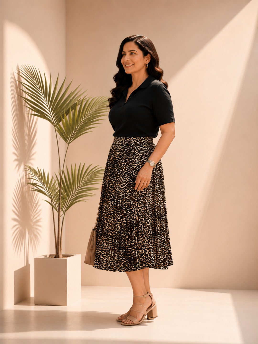 Women Plus Size Brown Animal Print Skirt - Pre Order