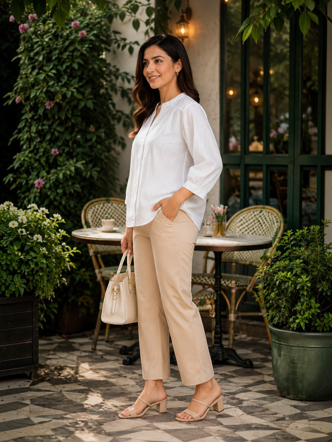 Women White Schiffli Cotton Top