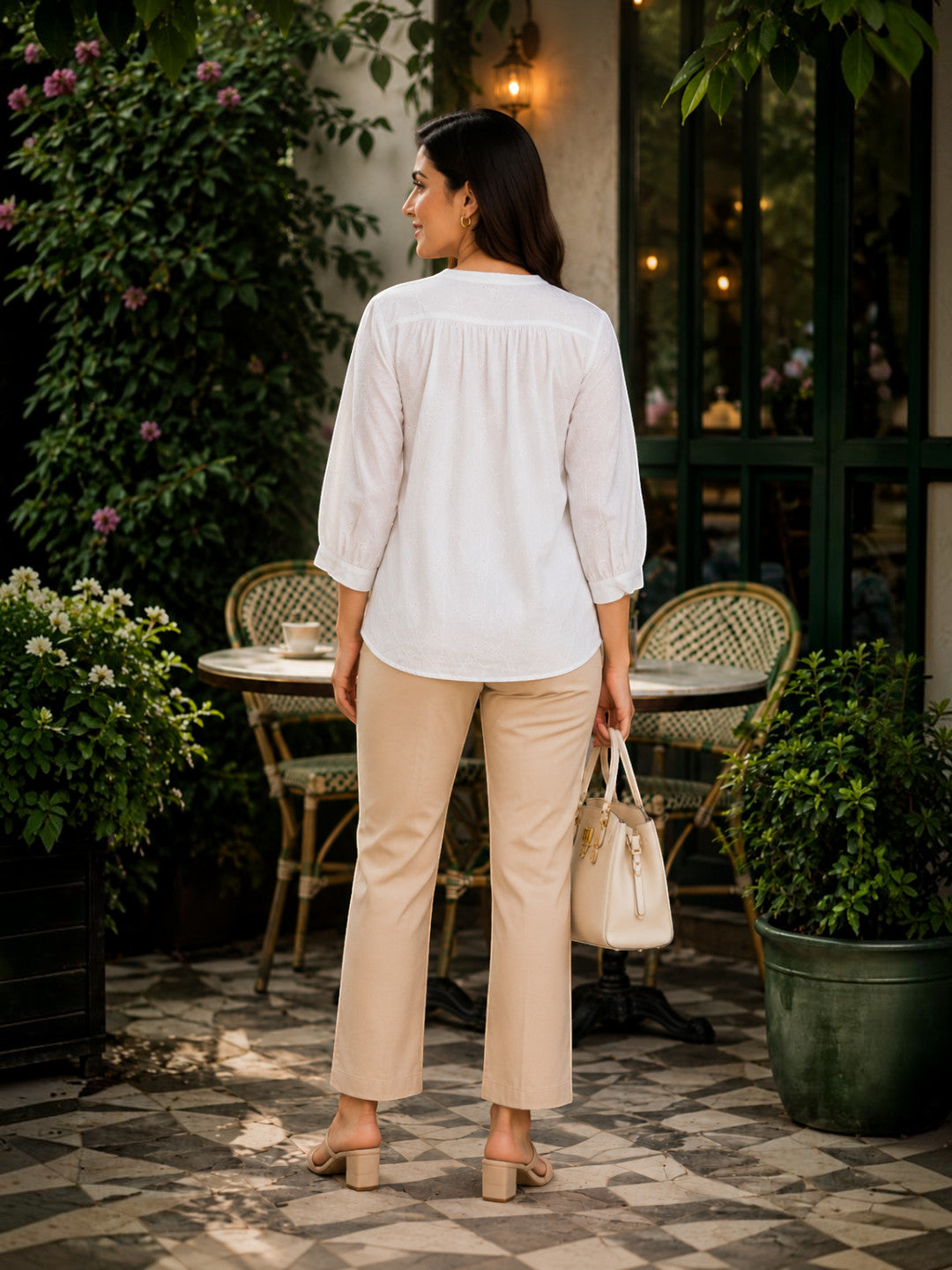 Women White Schiffli Cotton Top