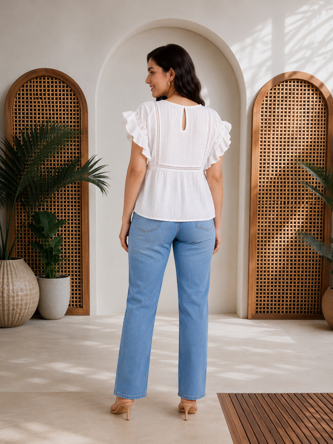 Women White Embroidered Cotton Top