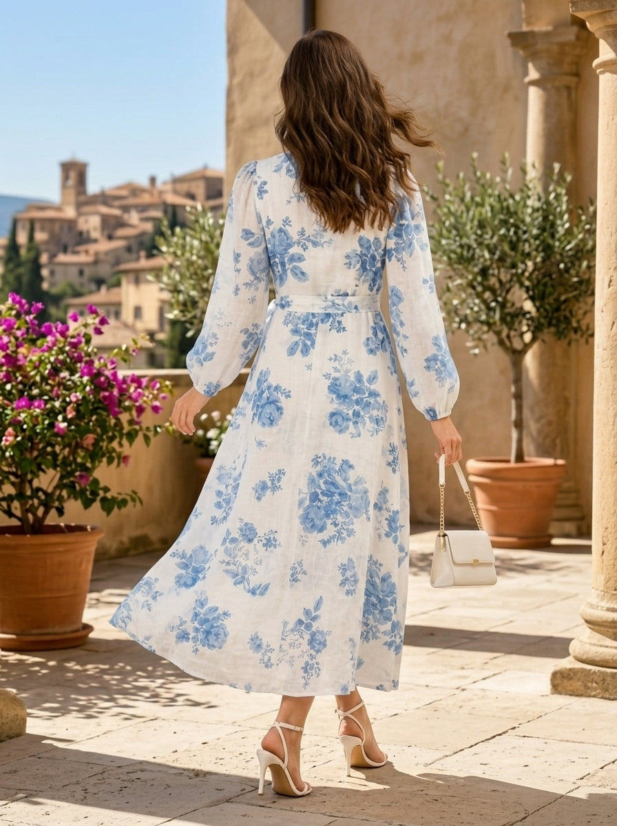 Women White Floral Print Cotton Muslin Maxi Dress