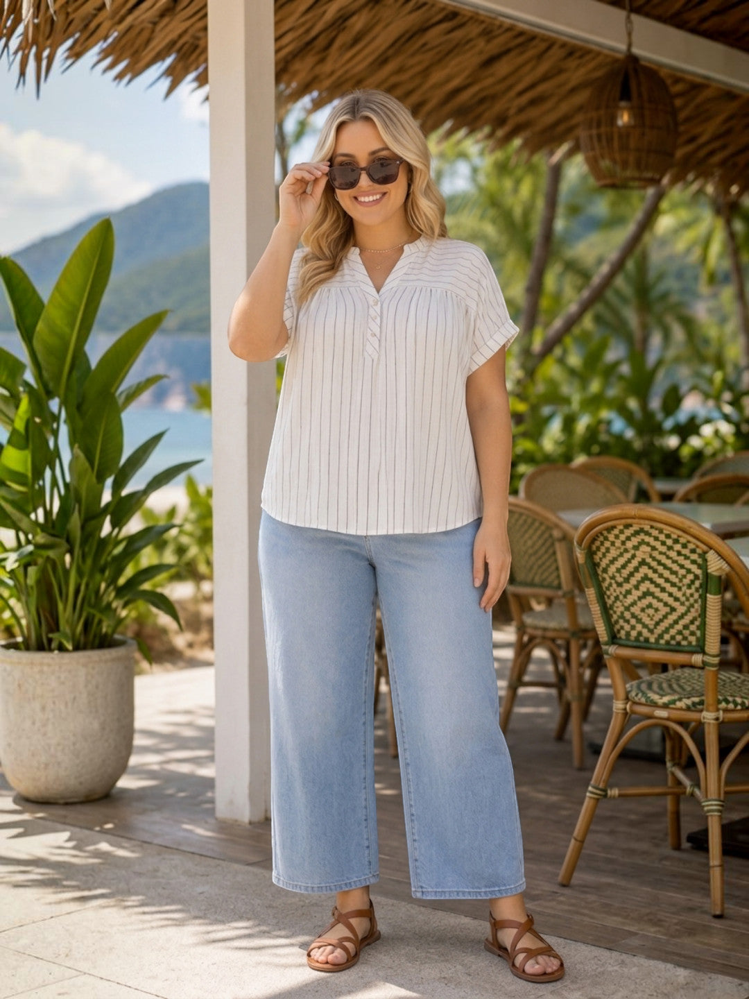 Women Plus Size White Dobby Top - Pre Order