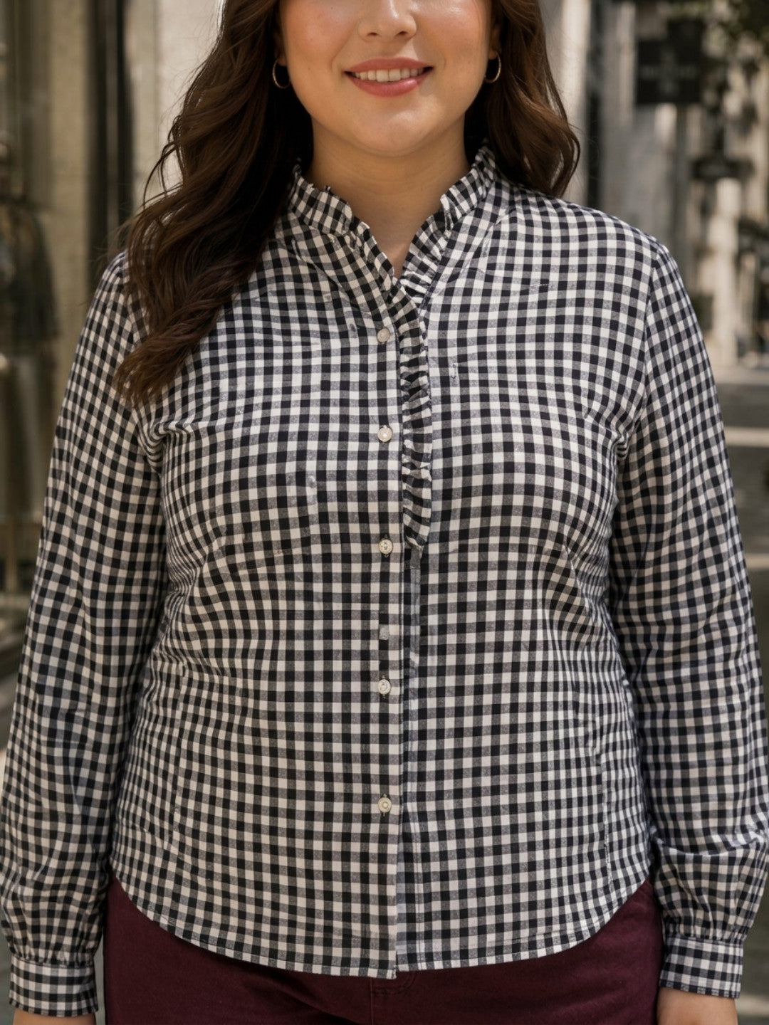 Plus Size Navy Blue Yarn-Dyed Check Cotton Dobby Shirt - Pre Order