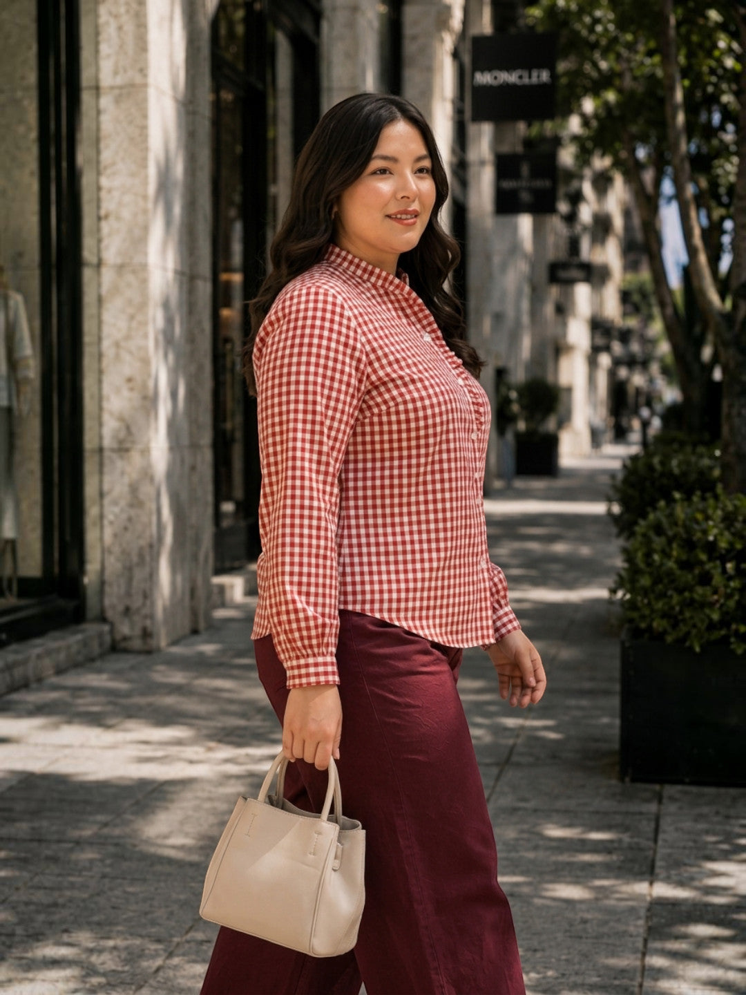 Plus Size Red Yarn-Dyed Check Cotton Dobby Shirt - Pre Order