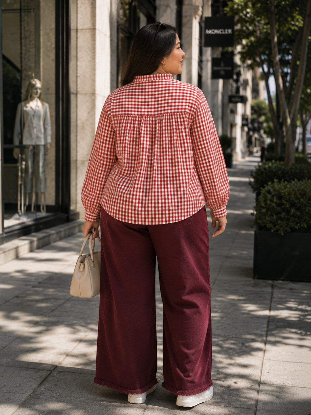 Plus Size Red Yarn-Dyed Check Cotton Dobby Shirt - Pre Order