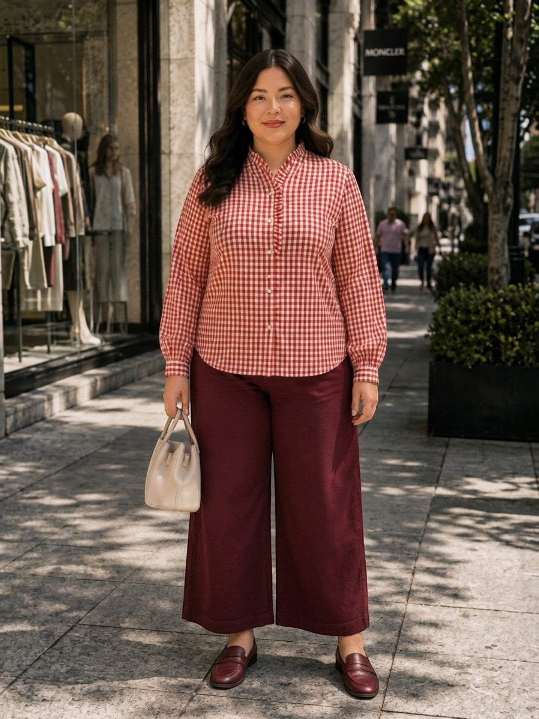 Plus Size Red Yarn-Dyed Check Cotton Dobby Shirt - Pre Order