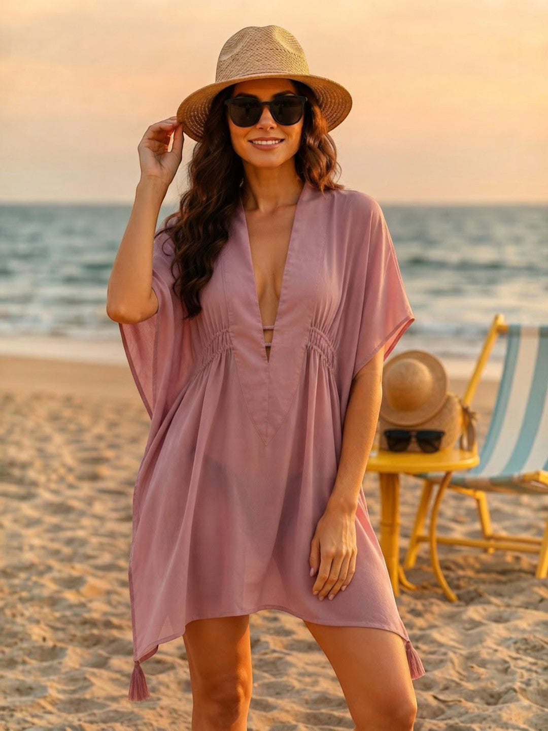 Women Pink Beachwear Kaftan Oxolloxo