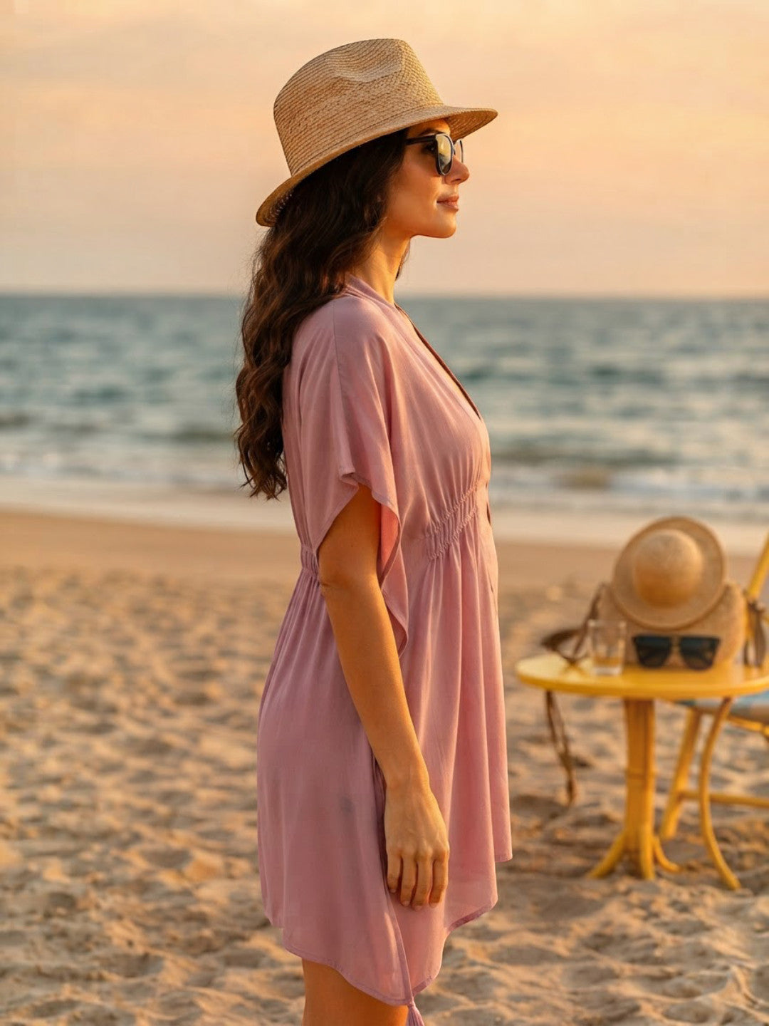Women Pink Beachwear Kaftan Oxolloxo