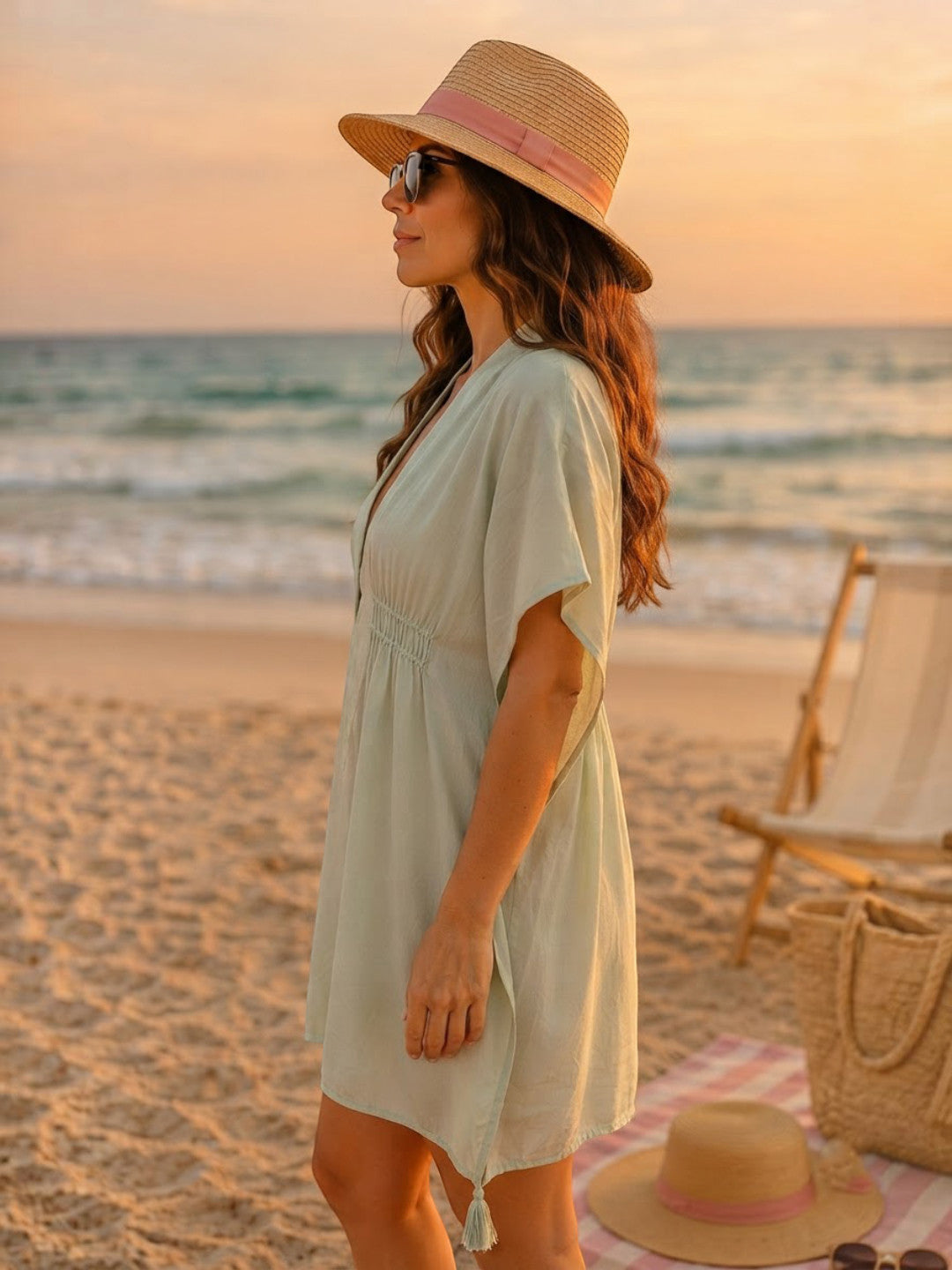 Women Light Green Beachwear Kaftan Oxolloxo